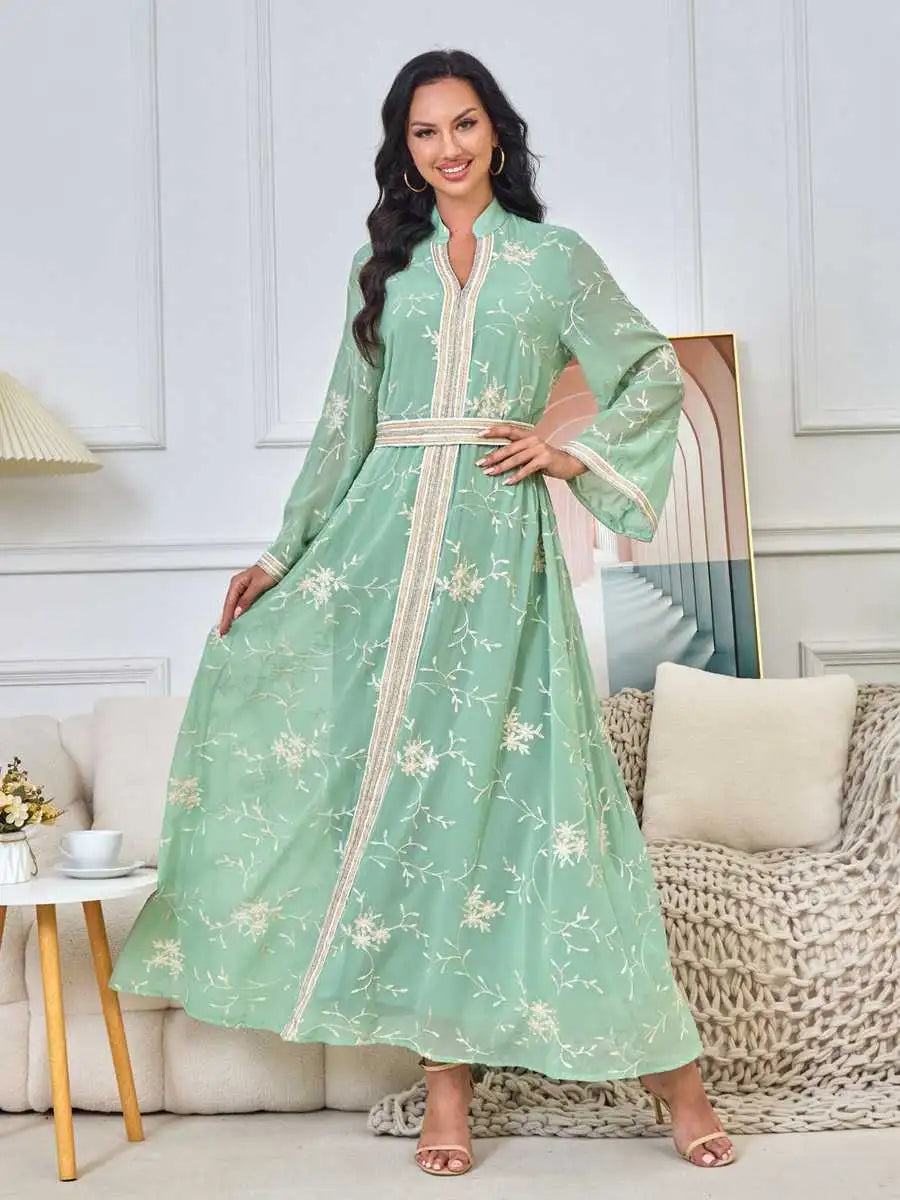 Elegant Muslim Women's Eid Caftan Dress - Embroidered Kaftan for Special Occasions & Festivals