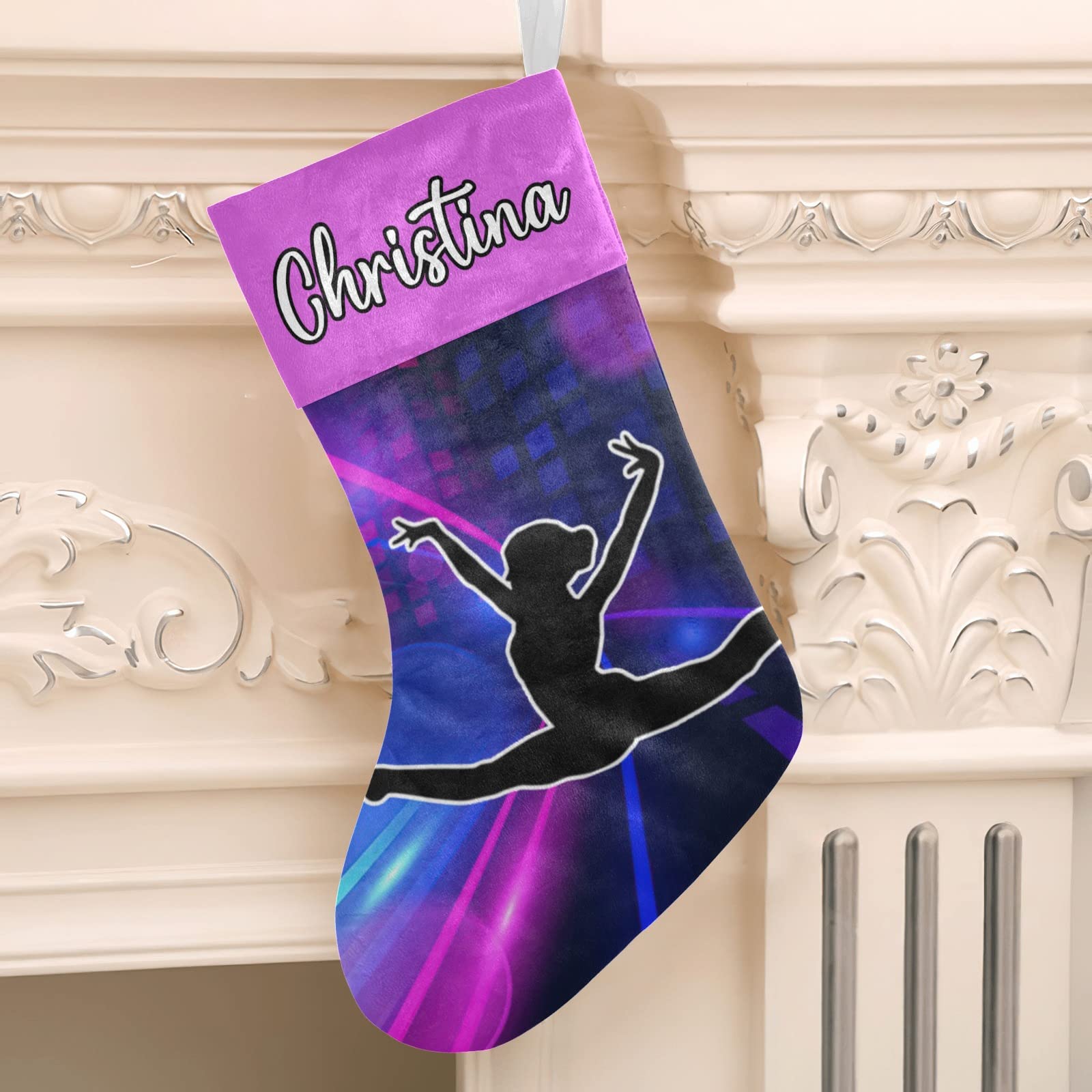 Personalized Christmas Stocking for Gymnasts - Custom Name Embroidered Holiday Stockings - 17.52 x 7.87 Inch Family Xmas Decor - Perfect for Gymnastics Team Gifts, Christmas Party Decorations & Fireplace Mantel Display