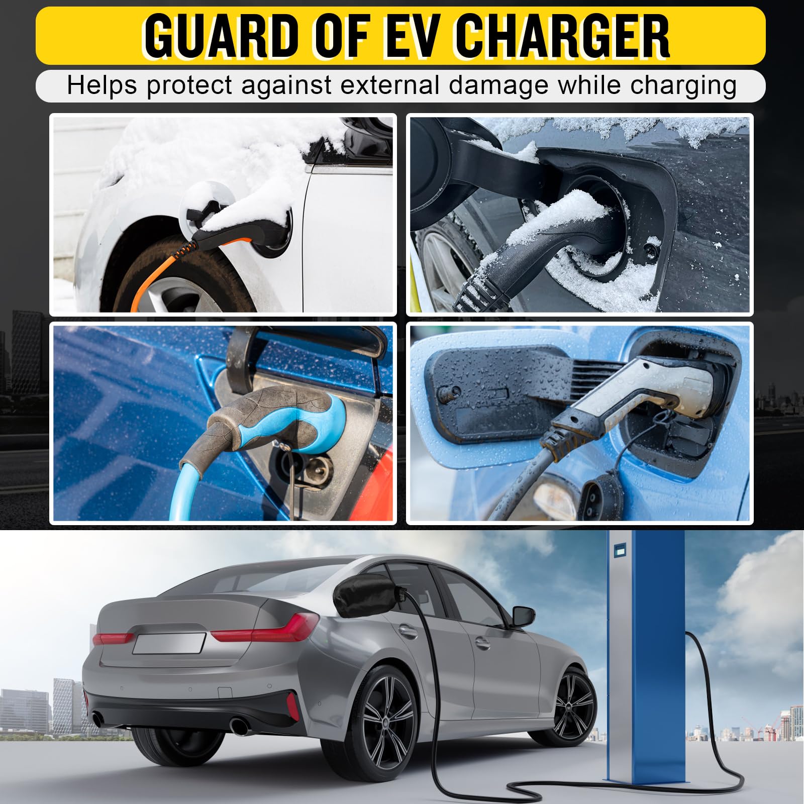 Weatherproof EV Charger Plug Cover - Magnetic & Suction Cup Design for All Electric Vehicles - Durable Charging Port Protector for Tesla, Nissan Leaf, Chevy Bolt - Perfect for Home, Garage & Outdoor Charging in Rain/Snow