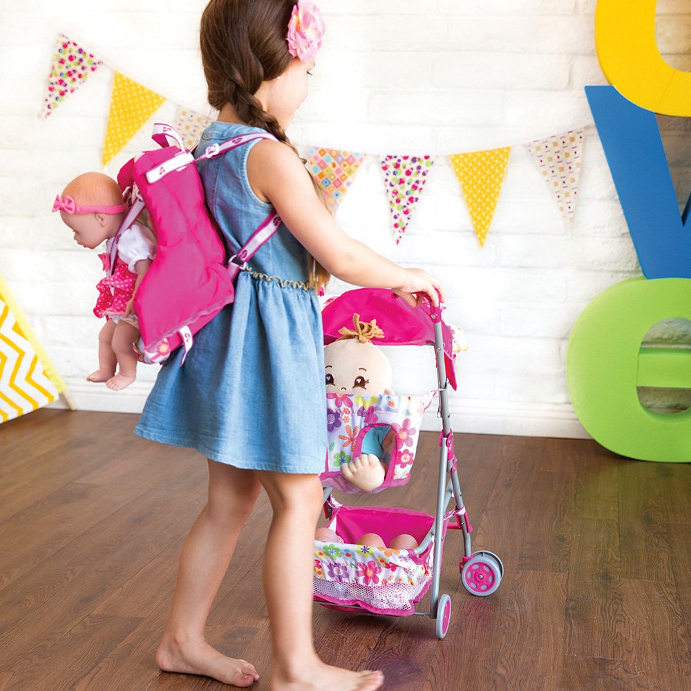 Adora 3-in-1 Convertible Baby Doll Stroller - Premium Quality Doll Accessories with Car Seat & Backpack Carrier - Perfect Birthday Gift for Girls Age 3+ | Great for Indoor Play, Outdoor Walks & Imaginative Role Play