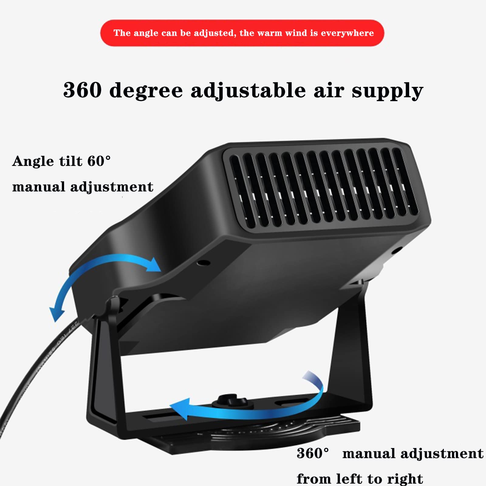 24V Portable Car Fan Heater & Defroster - 2-in-1 Electric Dash Fan with Cigarette Lighter Plug for Auto, Sedan, Pickup & Van | Fast Heating & Defrosting | Perfect for Winter Driving & Cold Weather Commutes