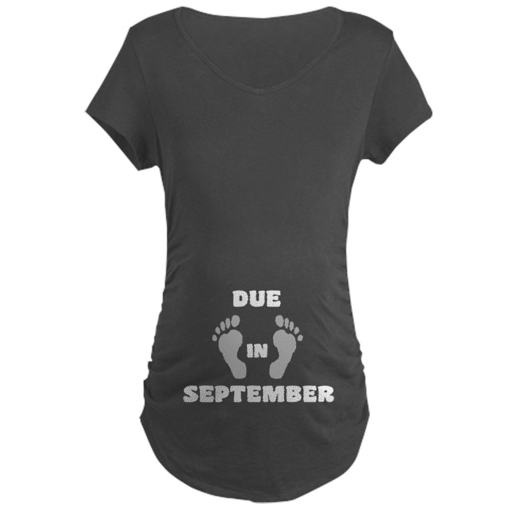 Due in September Maternity T-Shirt - Comfortable Dark Maternity Tee for Pregnancy Announcements & Baby Showers