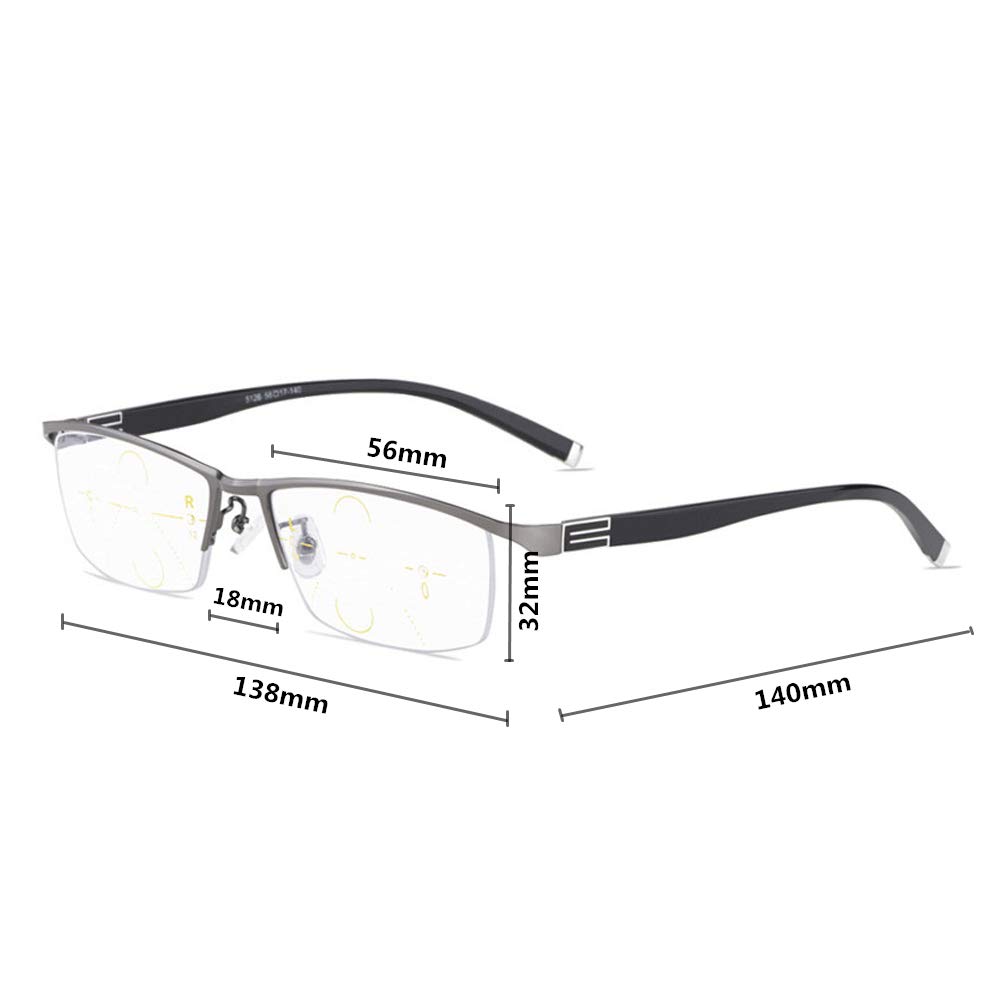 Anti Blue Light Progressive Multifocal Reading Glasses +1.0 to +3.5 for Computer, Reading & Office Work - Reduce Eye Strain & UV Protection