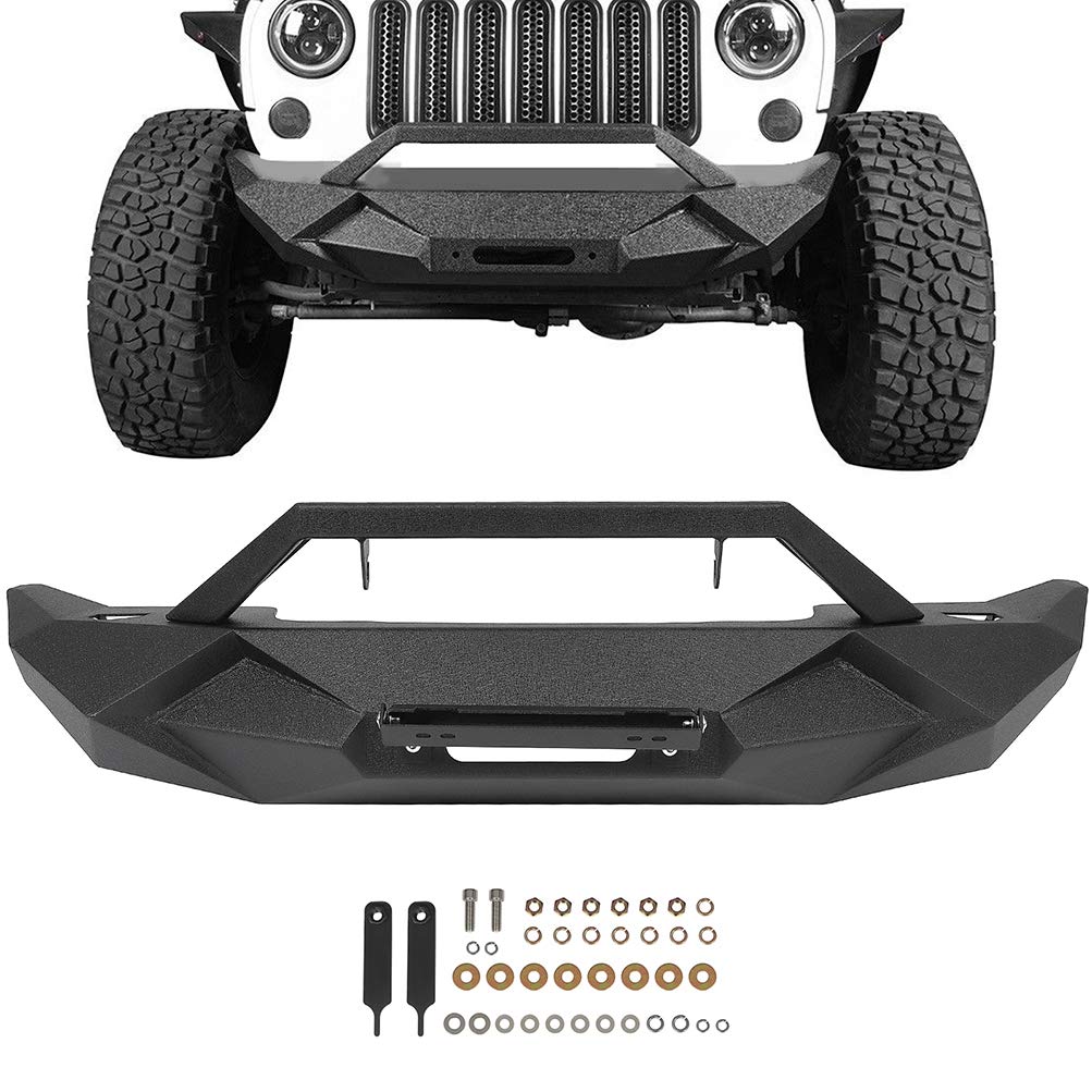 ECCPP Black Textured Front Bumper with Winch Plate Compatible with 2007-2018 Jeep Wrangler JK | Off-Road Protection & Style Upgrade for Adventure Enthusiasts