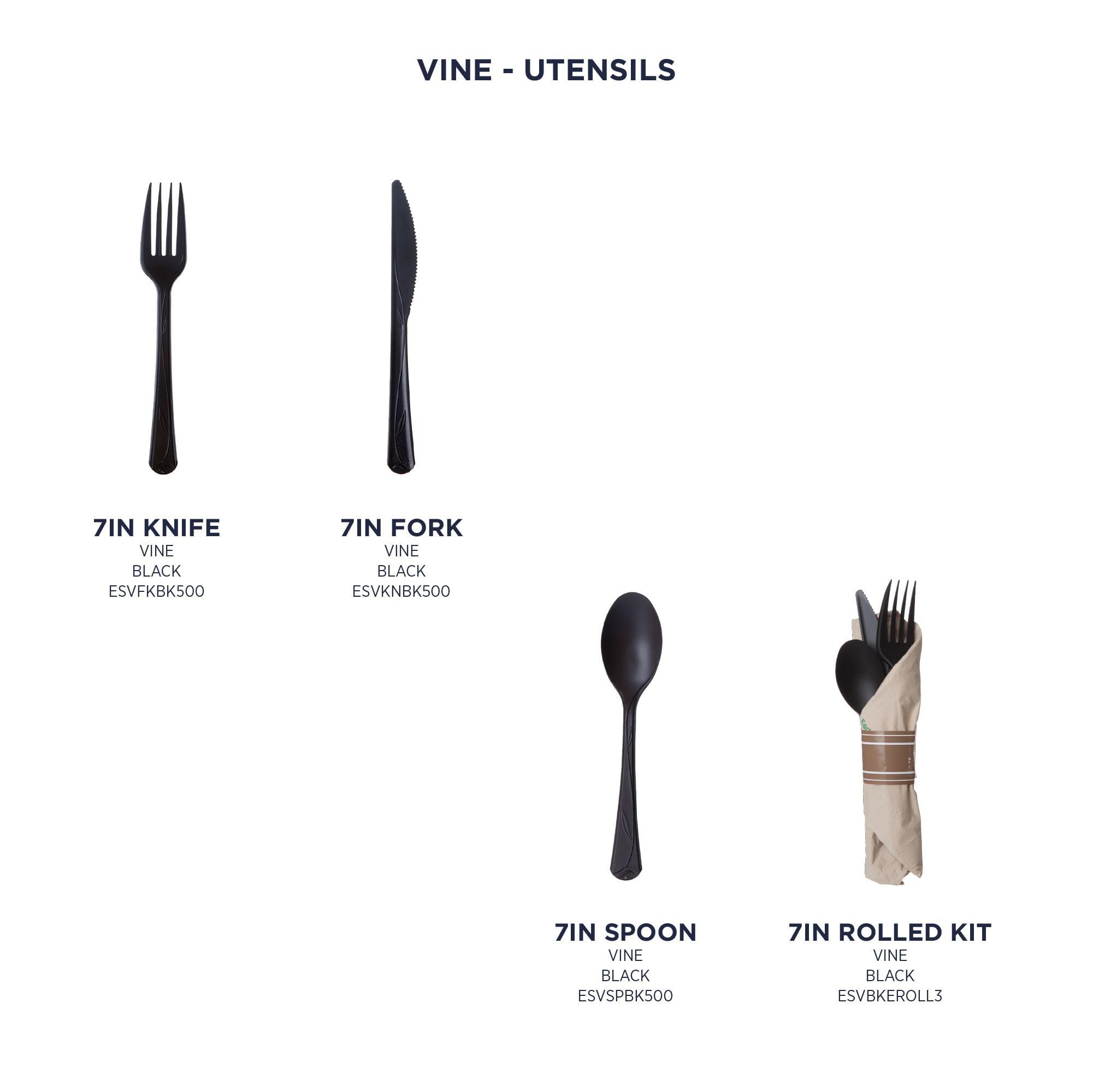 Eco-Friendly Compostable CPLA 6-Inch Plastic Utensil Set - 100-Piece Black Disposable Cutlery Kit with Knife, Fork, Spoon & Napkin | Renewable Plant-Based Material | ASTM & BPI Certified | Perfect for Parties, Picnics & Catering Events