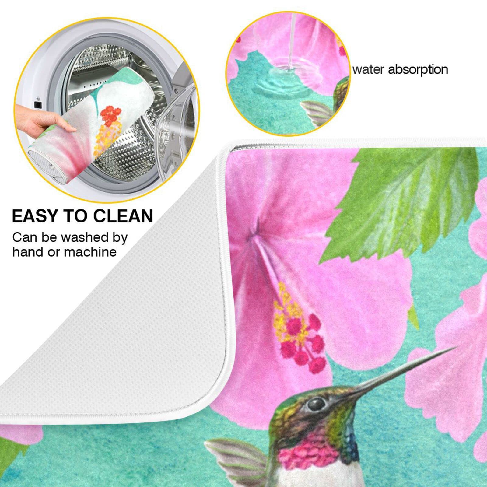 Hummingbird Dish Drying Mat - Ultra Absorbent Kitchen Counter Mat (18x24in) for Fast Drying Dishes