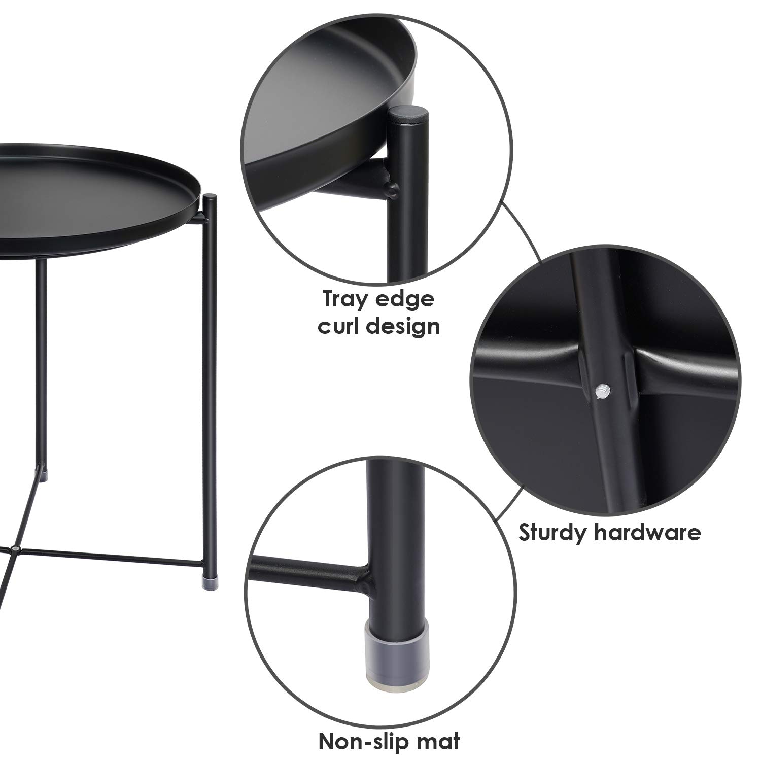 Metal End Table with Removable Tray - Small Round Side Table for Living Room, Bedroom & Outdoor Use - Stylish Nightstand and Snack Table for Sofa, Patio or Dorm Decor