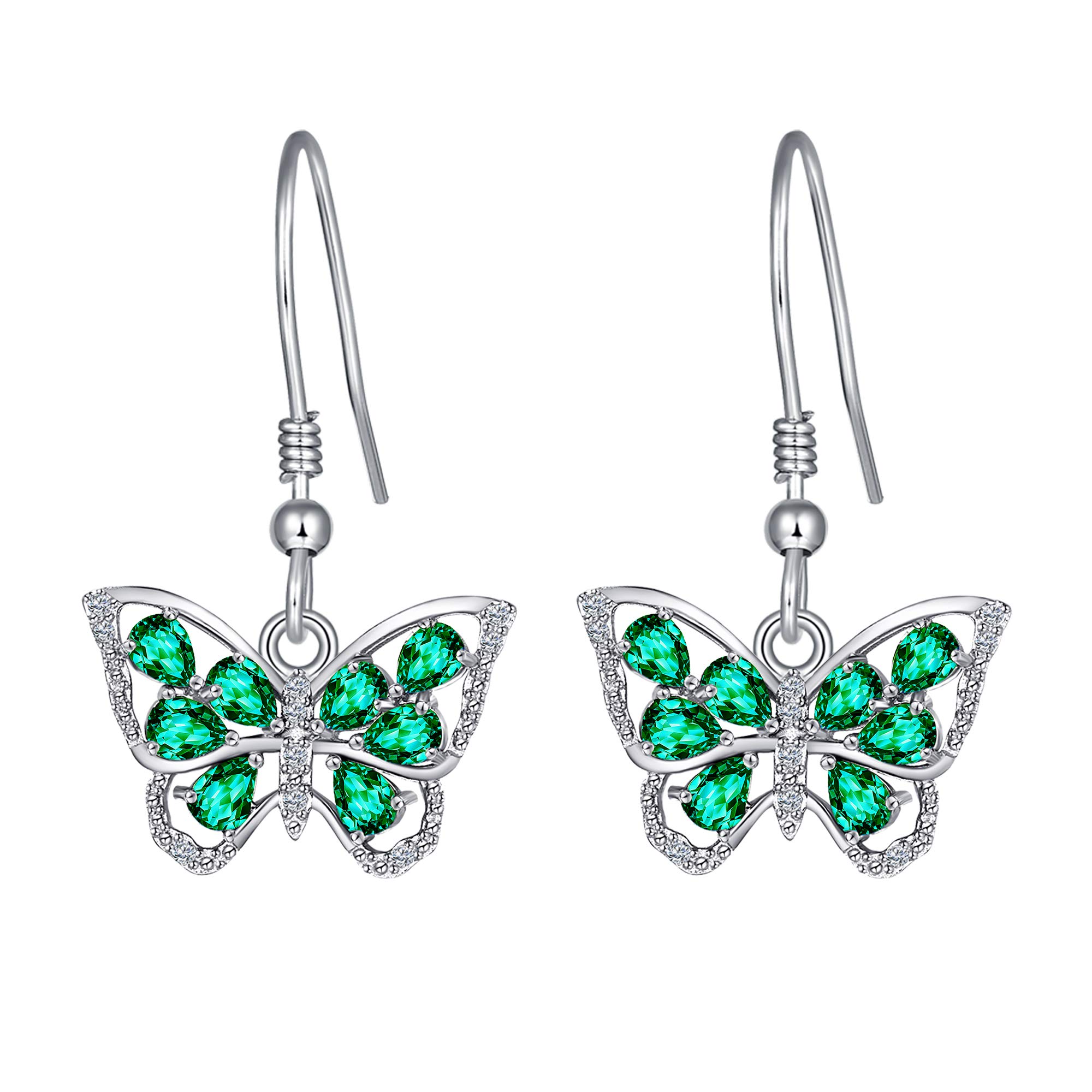 925 Sterling Silver Butterfly Dangle Earrings with Birthstones | Elegant Women's Jewelry Gift for Birthday, Anniversary & Special Occasions | Perfect for Parties, Weddings & Everyday Wear
