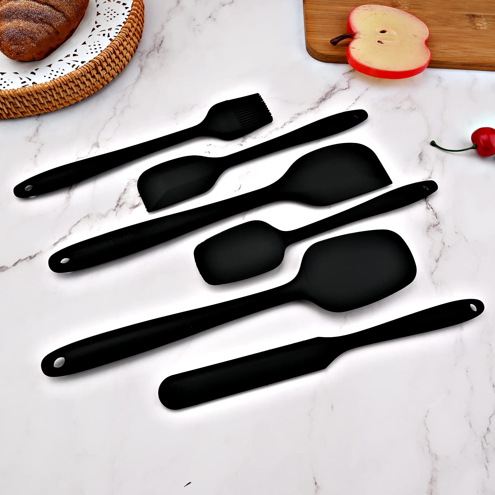 6-Piece Black Silicone Rubber Spatula Set - One-Piece Design Kitchen Utensils for Baking, Cooking & Mixing - Heat Resistant, Non-Stick, Dishwasher Safe - Perfect for Cake Decorating, Cookie Dough & Sauce Stirring