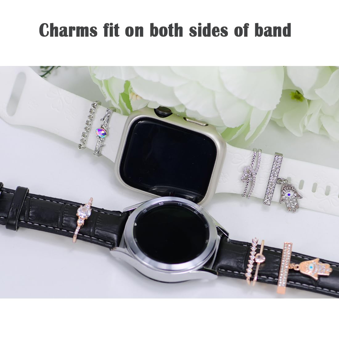 Elegant Watch Band Charms & Decorative Rings - Compatible with Apple Watch 49mm 45mm 44mm 42mm 41mm 40mm 38mm, Samsung Galaxy Watch 5/Pro/4 & Fitbit - Stylish Metal Jewelry Accessories for Women - Perfect for Daily Wear, Work & Special Occasions