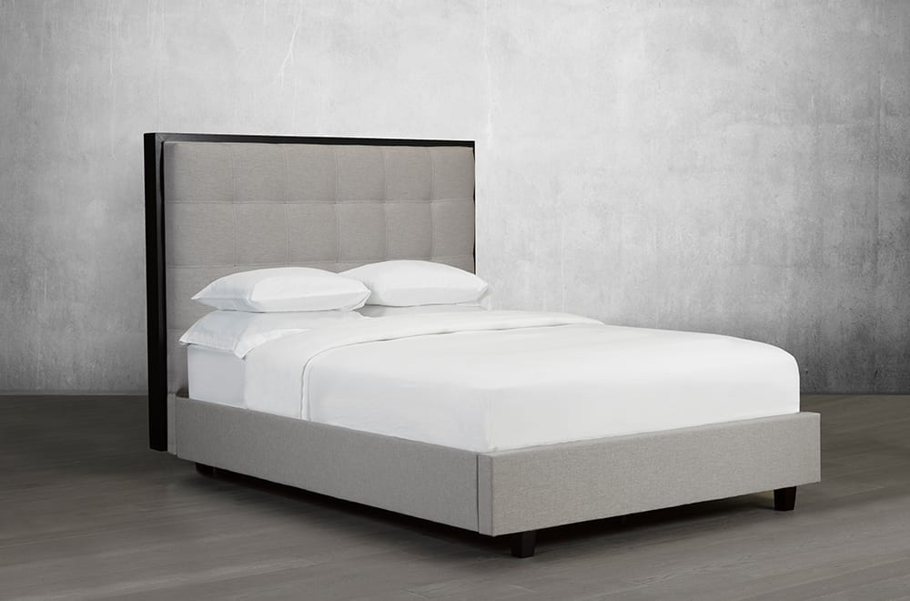 Classic Tufted Headboard Bed with Stained Wood Trim - Elegant Bedroom Furniture for Master Suite, Guest Room & Cozy Home Decor