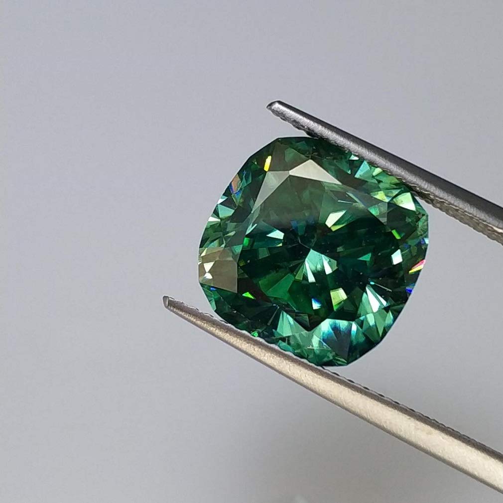 2.50CT Loose Green Moissanite Gemstone - VVS1 Clarity Cushion Cut for Vintage Rings, Jewelry & Watches | Perfect for Engagement Rings, Wedding Bands & Luxury Jewelry Making