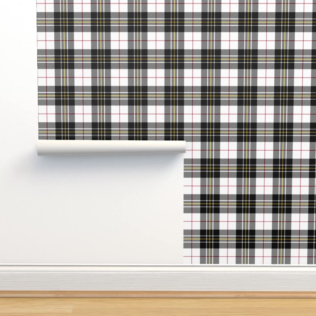 Removable Wallpaper Swatch - Tartan Black Red Stripe Plaid Scottish Striped Grid Custom Pre-Pasted Wallpaper by Spoonflower | Peel & Stick Wall Decor for Bedroom, Nursery, Office & Home Renovation
