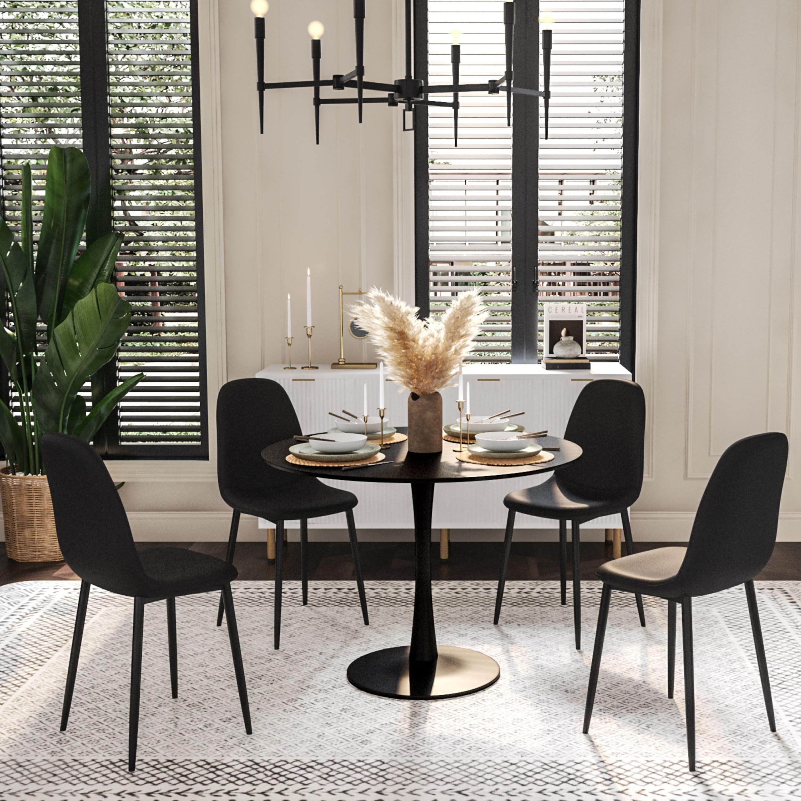 AYKAH 39.5 Inch Round Mid Century Modern Dining Table - Black Kitchen Table for Small Spaces with Solid Pedestal Base - Perfect for Breakfast Nooks, Cozy Apartments & 4-Person Family Dinners
