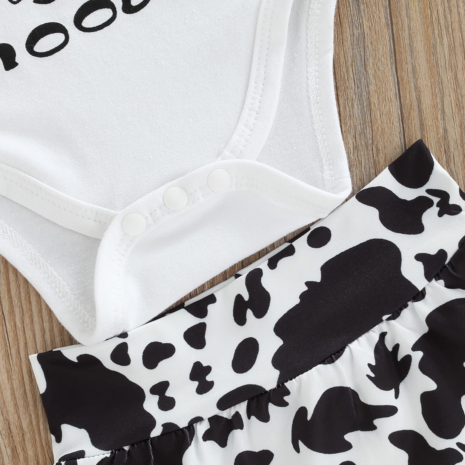 Lefyira Baby Girls Summer Outfit - Cow Print Romper with Ruffle Short Sleeves & Letter Bodysuit | Newborn Bloomers & Headbands Set | Perfect for Photography, Playdates & Summer Adventures