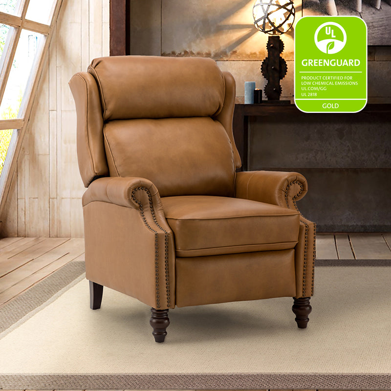 Lucina Genuine Leather Manual Recliner Chair - Handcrafted Premium Leather Living Room Furniture for Relaxation & Comfort - Perfect for Home Theater, Reading Nook, and Office Lounge