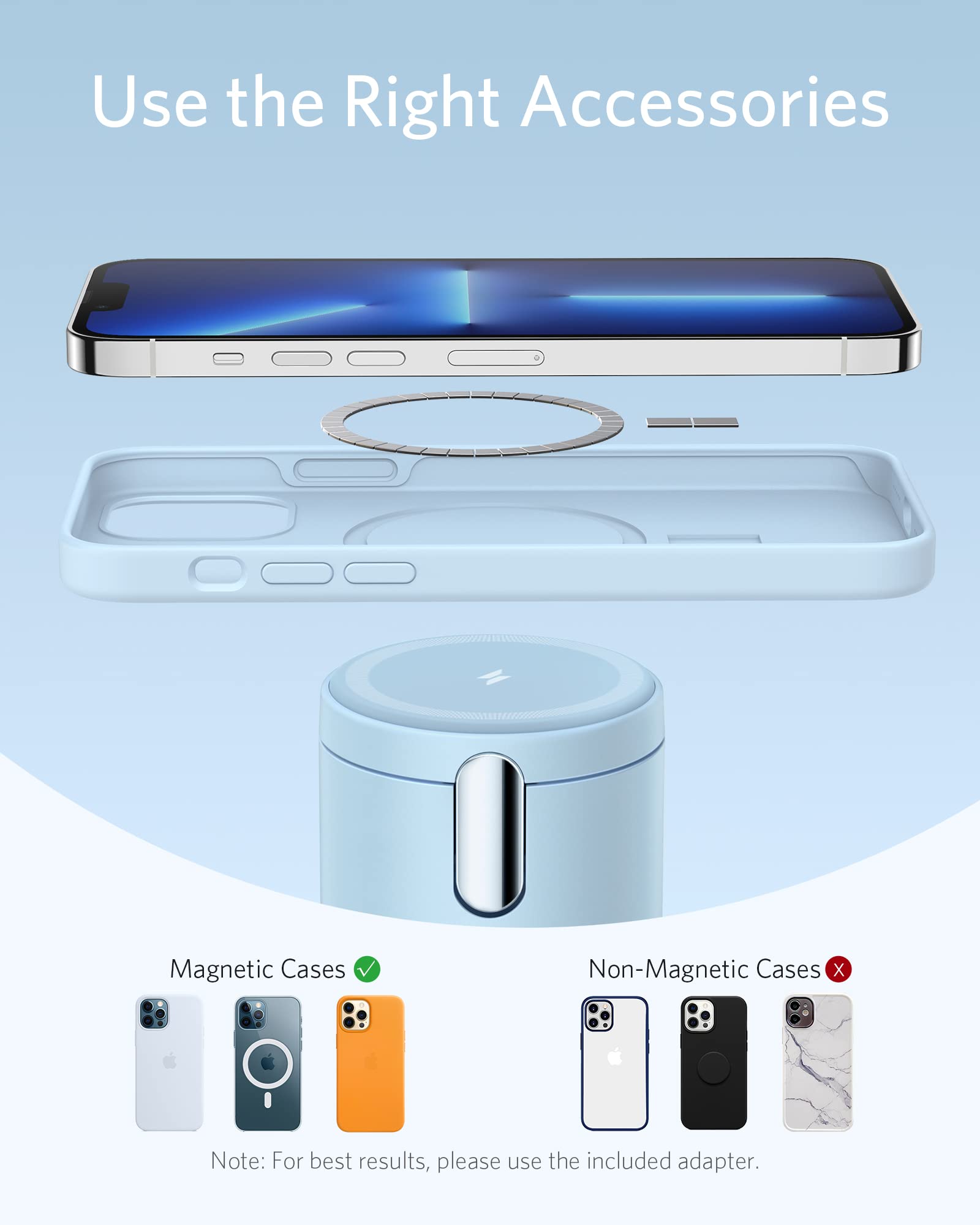 Anker 623 MagGo Magnetic Wireless Charging Station - 2-in-1 20W USB-C Fast Charger for iPhone 13/12 Series & AirPods Pro | Portable Desktop Charging Solution for Home, Office & Travel (Misty Blue)