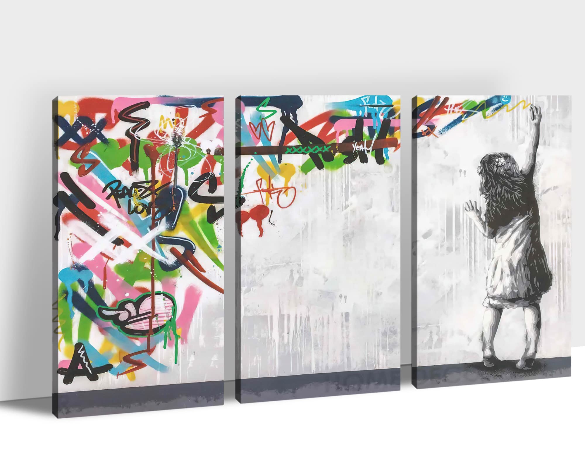 Urban Graffiti Wall Art Set - 3 Piece Street Art Canvas Prints, Framed Pop Art Decor for Bedroom & Home (24x36x3) - Perfect for Modern Living Rooms, Teen Bedrooms & Urban Style Offices