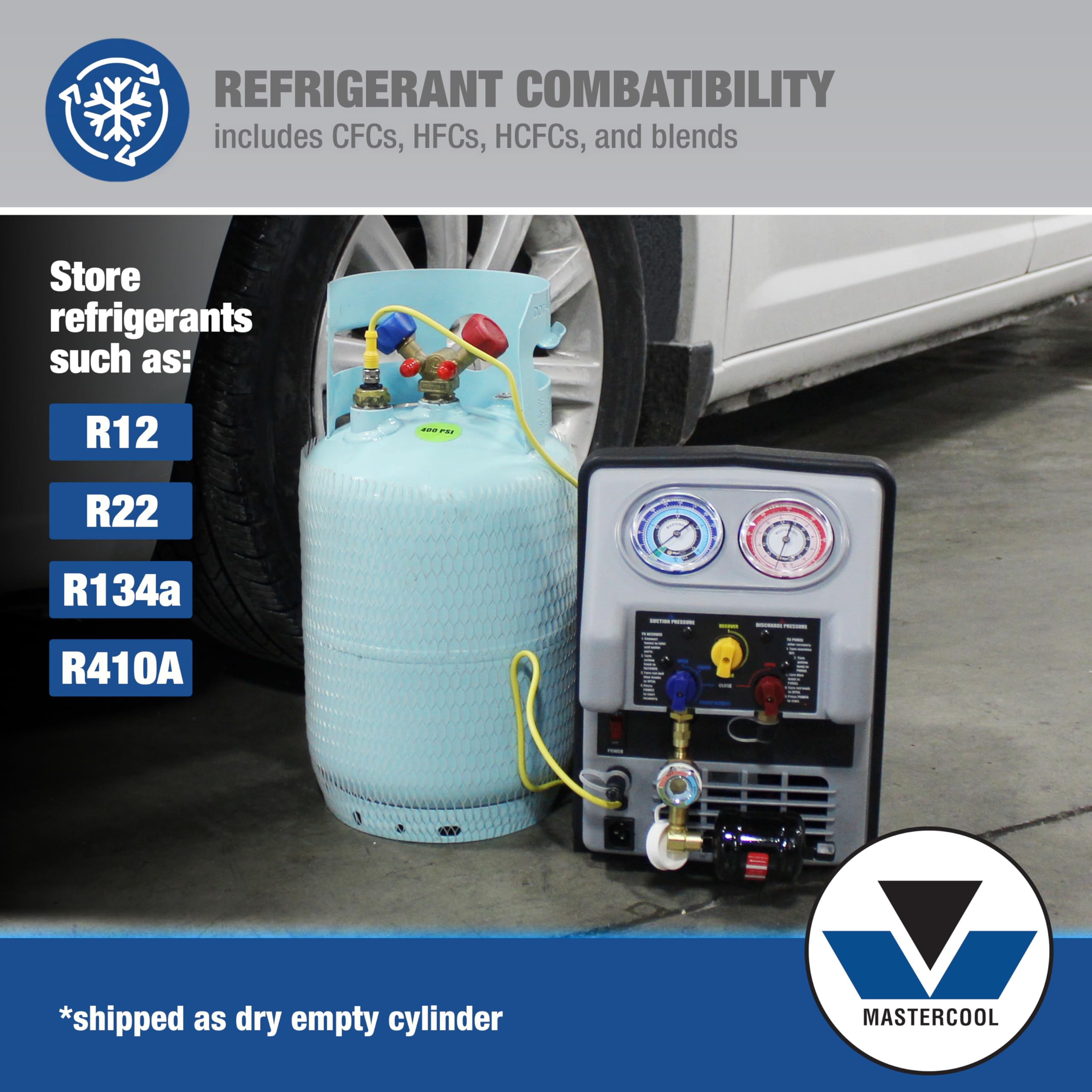 Mastercool 67010 30 lb Refrigerant Recovery Cylinder - DOT-Approved HVAC Tank with Float Switch, 1/2