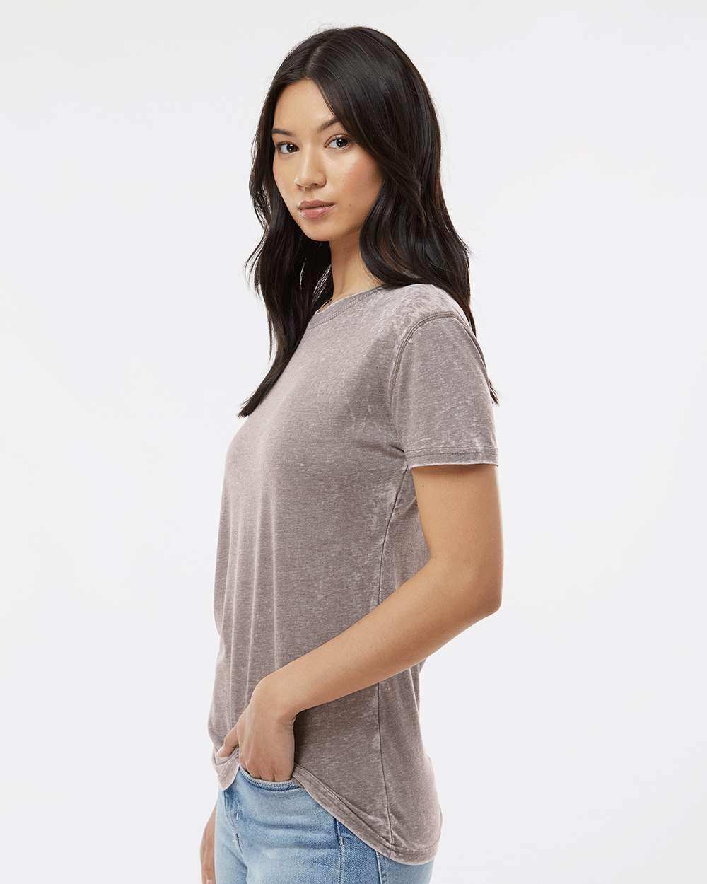 J America Women's Zen Jersey T-Shirt - Soft Cotton Relaxed Fit Tee in Dark Smoke Gray for Yoga, Casual Wear & Everyday Comfort