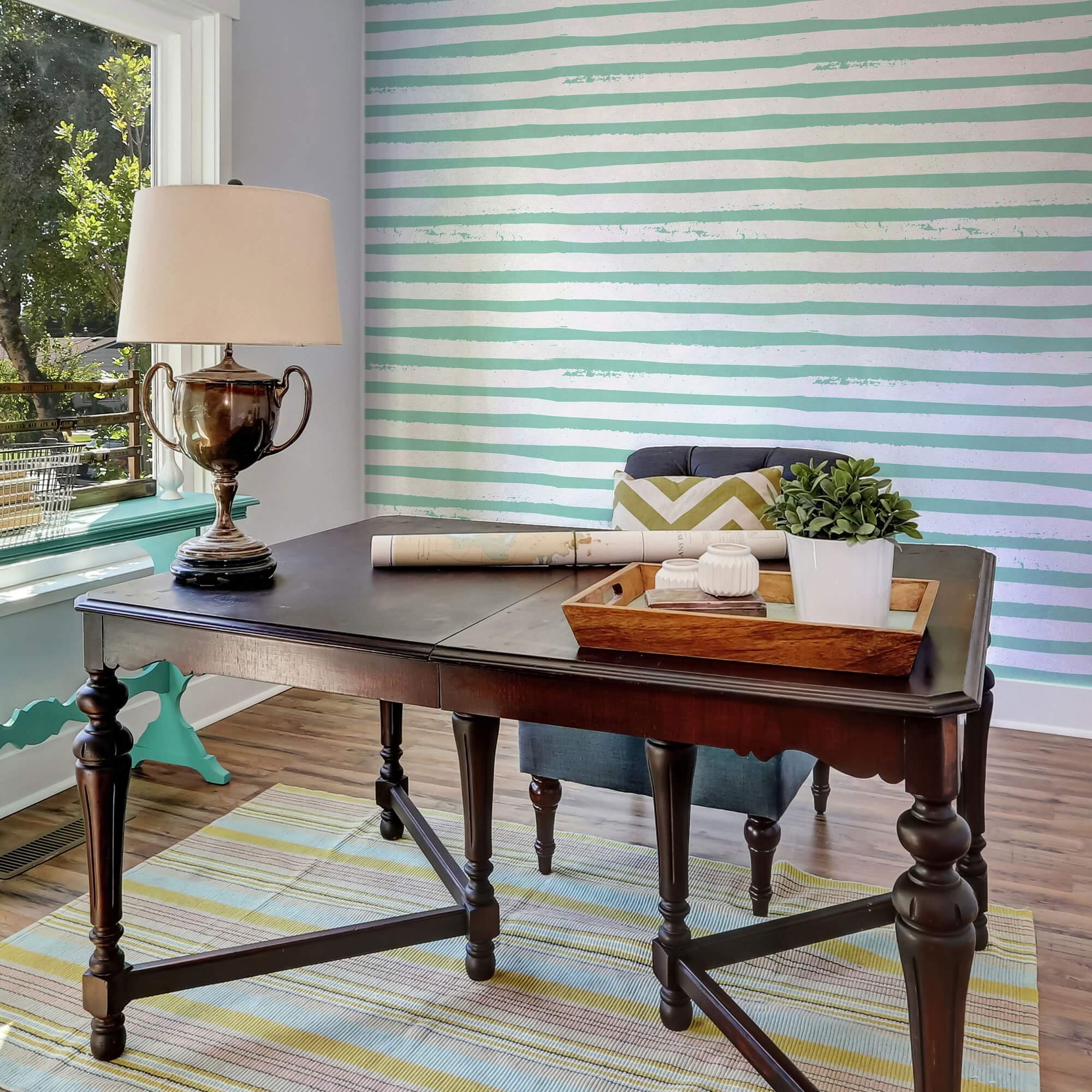 Blue Striped Peel and Stick Removable Wallpaper - Self-Adhesive Decorative Wall Covering for Bedroom, Living Room, Nursery & Office - Easy to Apply & Remove - 24