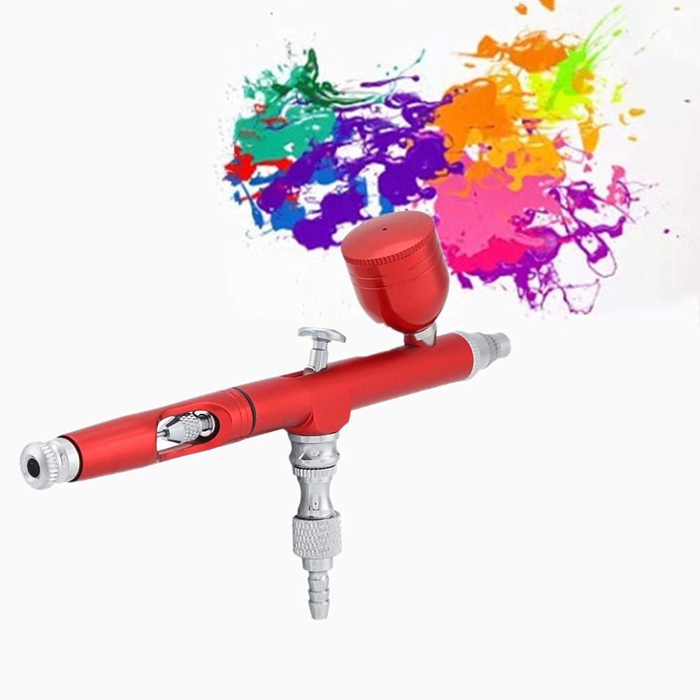 Zerone Dual Action Airbrush Gun Kit - 0.3mm Gravity Feed Spray Gun for Art, Tattoo & Nail Design (15-60 PSI, Red) - Perfect for Body Art, Model Painting & DIY Crafts
