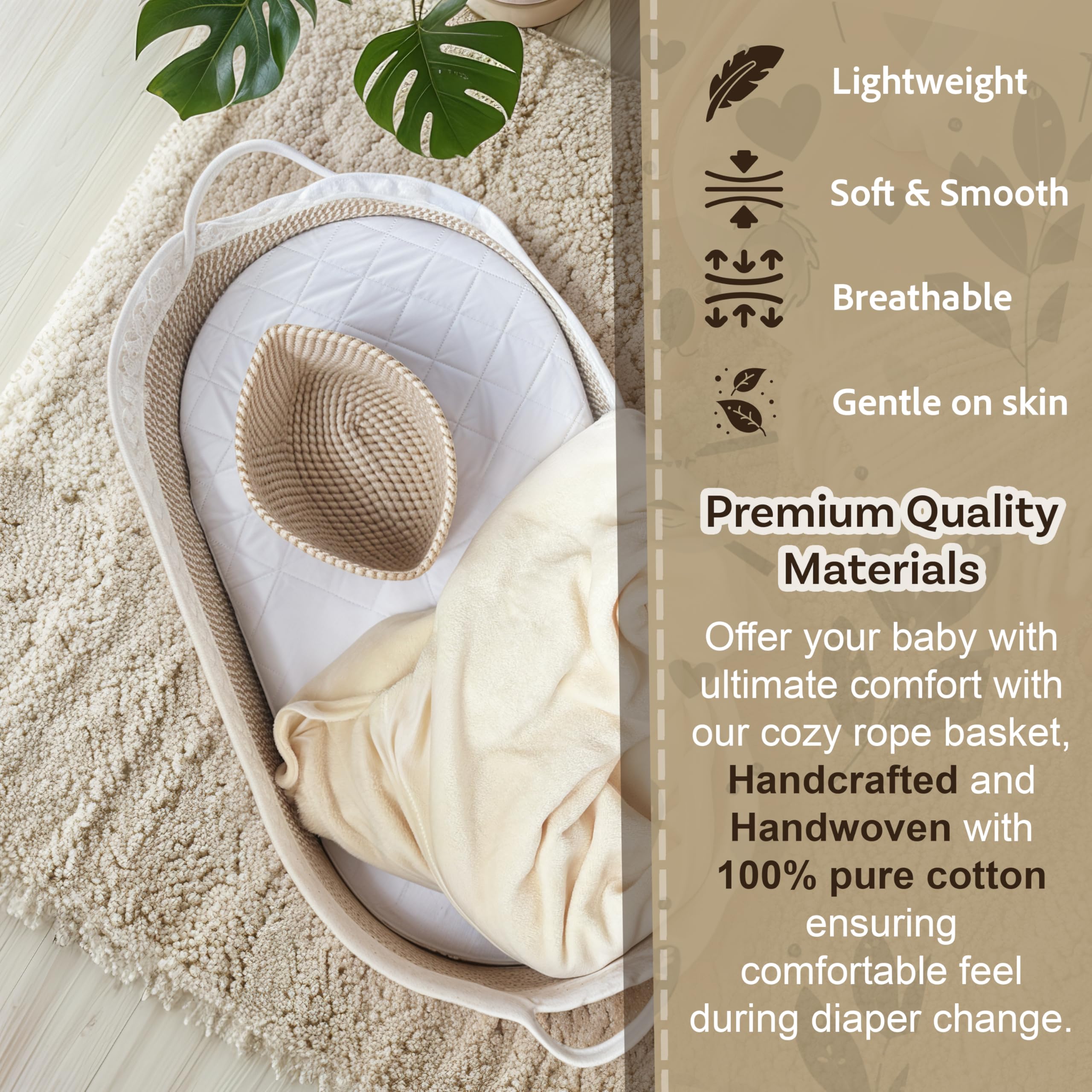 ZEAL'N LIFE Portable Baby Changing Basket with Diaper Storage, Soft Blanket & Waterproof Changing Pad - Nursery Organizer for Dresser, Travel & Newborn Essentials (Beige) | Perfect for Home, Nursery & On-the-Go Diaper Changes