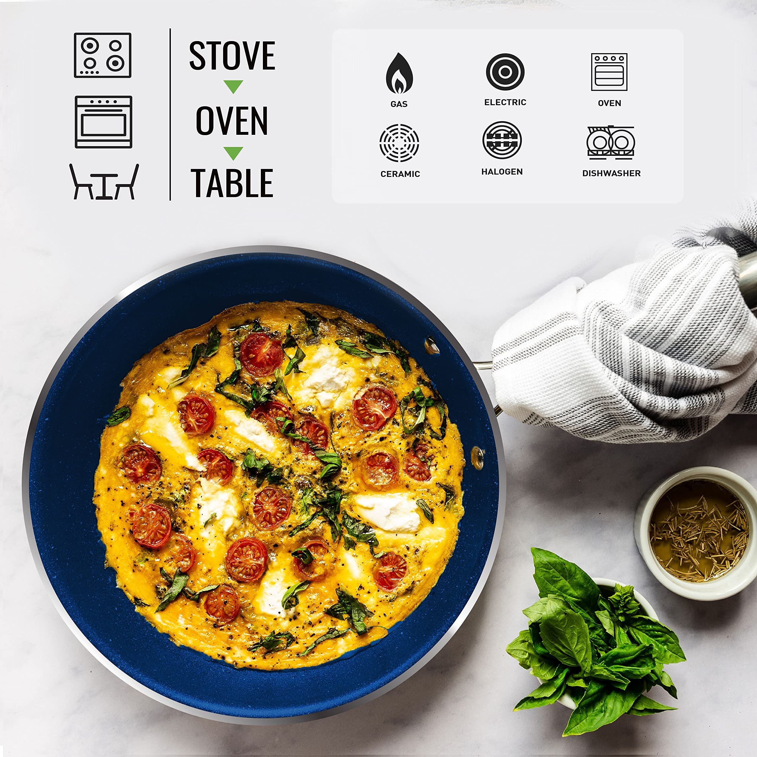 Granitestone 20-Piece Nonstick Cookware Set with Ultra Durable Mineral & Diamond Coating - PFOA & PFAS Free Pots, Pans & Bakeware - Oven, Dishwasher & Metal Utensil Safe - Blue - Perfect for Everyday Cooking, Baking & Family Meals