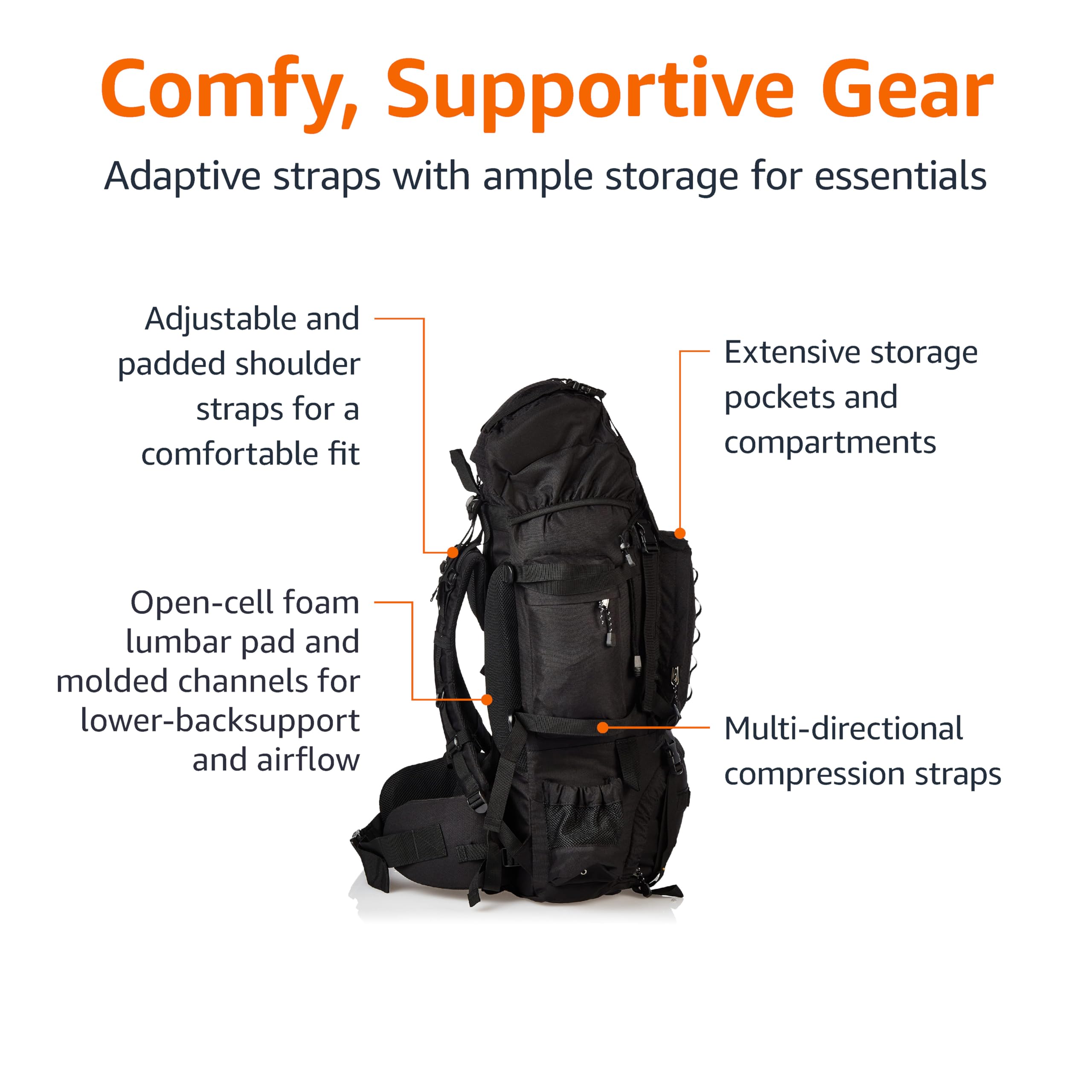 Amazon Basics Internal Frame Backpack - Lightweight Hiking & Travel Backpack with Adjustable Straps, Durable Water-Resistant Material for Outdoor Adventures, Camping & Daily Commute