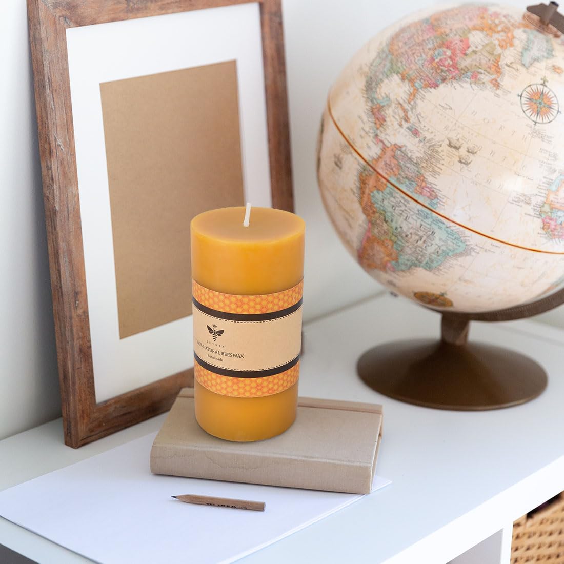 Natural Beeswax Pillar Candle - Large 3x6 Inch Yellow Raw Beeswax Candles for Home, Spa, Yoga, Meditation & Relaxation - Eco-Friendly Handmade Candles for Aromatherapy & Stress Relief