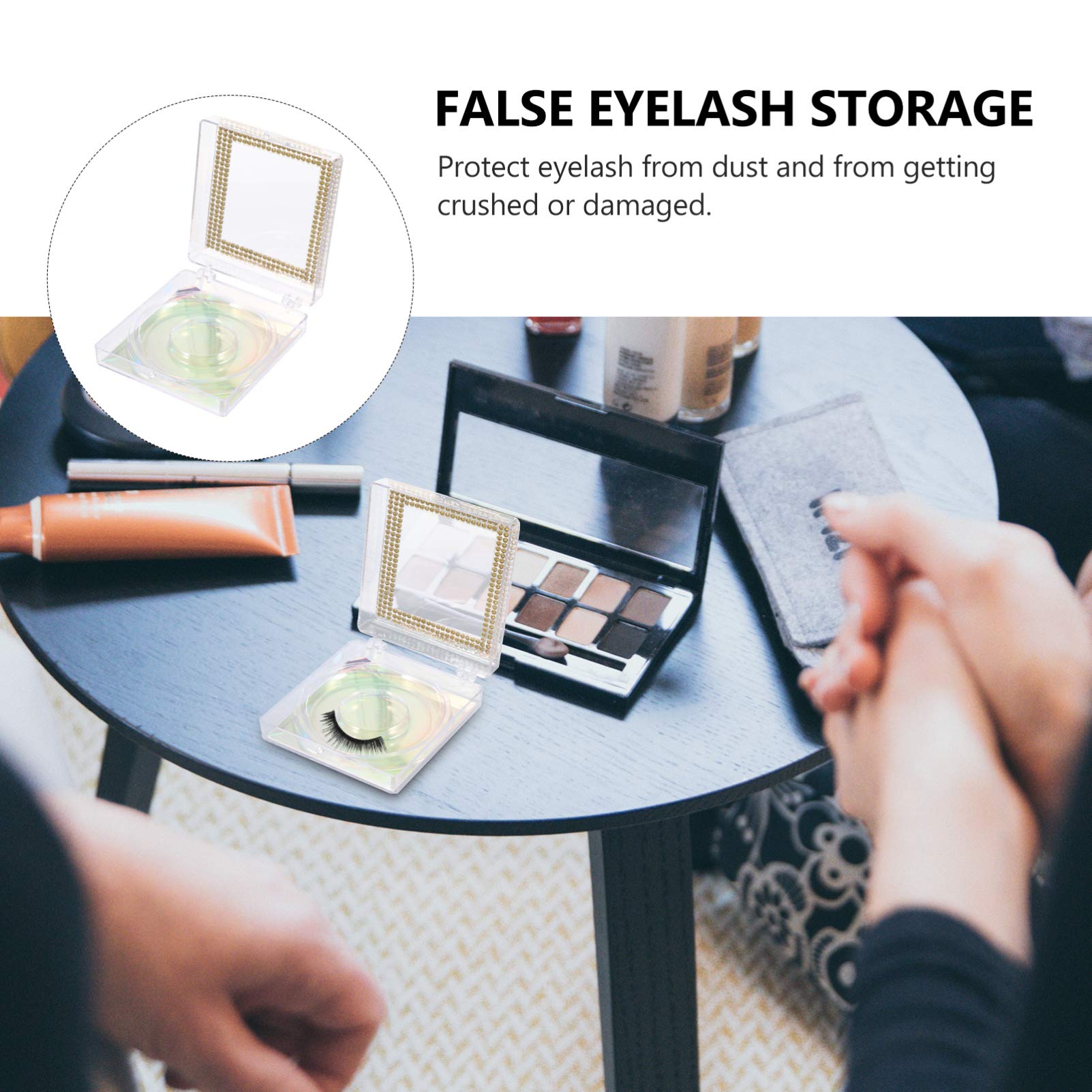 Minkissy 6pcs Rhinestone Square Eyelash Storage Case - Empty False Eyelash Boxes for Women & Girls (Golden) - Perfect for Salon, Travel & Makeup Organizer
