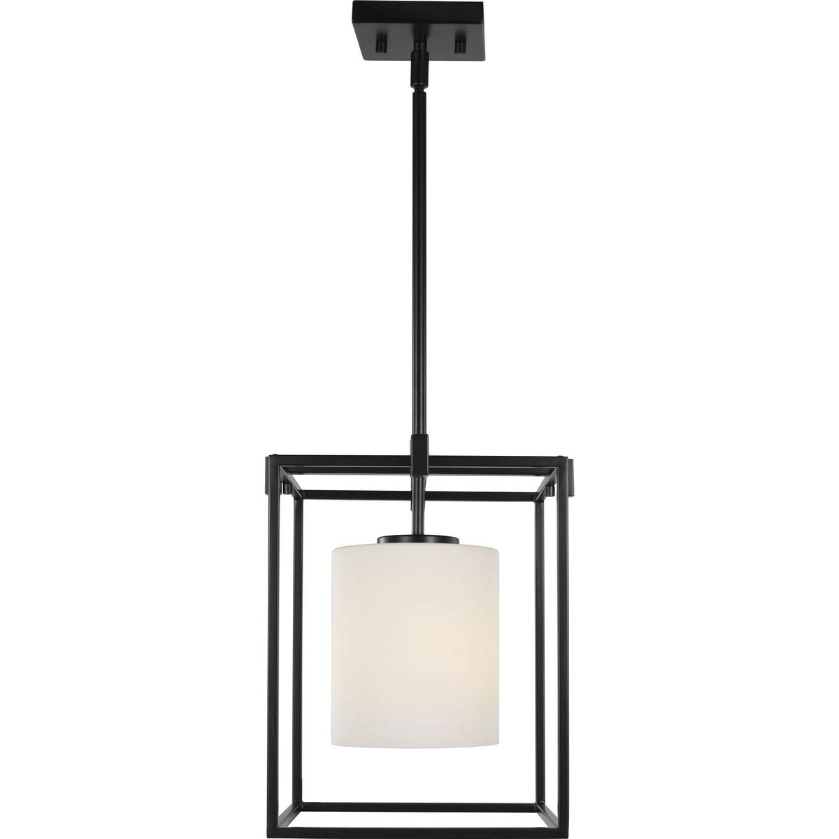 Chadwick Collection 1-Light Etched Opal Glass Modern Pendant Light in Matte Black - Perfect for Kitchen Island, Dining Room, and Entryway Lighting