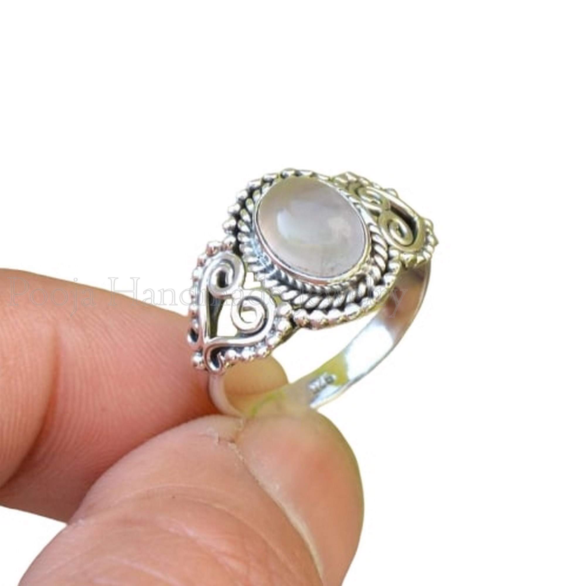 Natural Rose Quartz Ring for Women - Handmade 925 Sterling Silver Oval Gemstone Ring | Minimalist Dainty Jewelry for Wedding, Party, Promise Gift & Everyday Wear