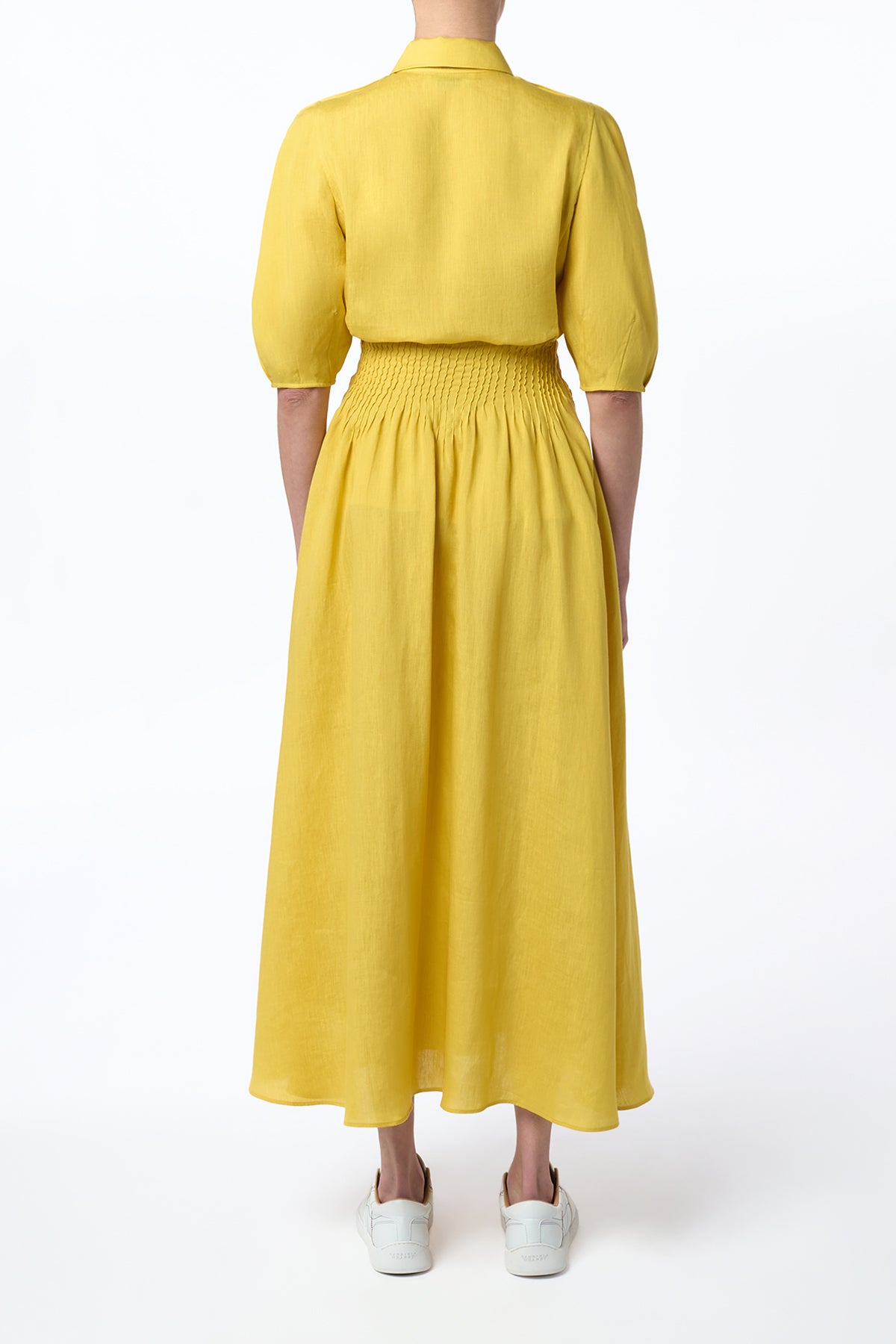 Penelope Midi Skirt in Goldenrod Aloe Linen - Women's Flowy A-Line Skirt for Summer | Perfect for Beach Vacations, Brunch Dates & Casual Outings
