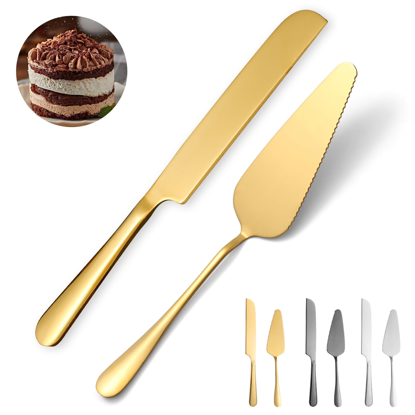 Premium Gold Wedding Cake Knife and Server Set - Stainless Steel Cake Cutting Utensils for Weddings, Birthdays & Special Events - Elegant Cake Serving Set for Wedding Cakes, Anniversary Parties & Celebrations