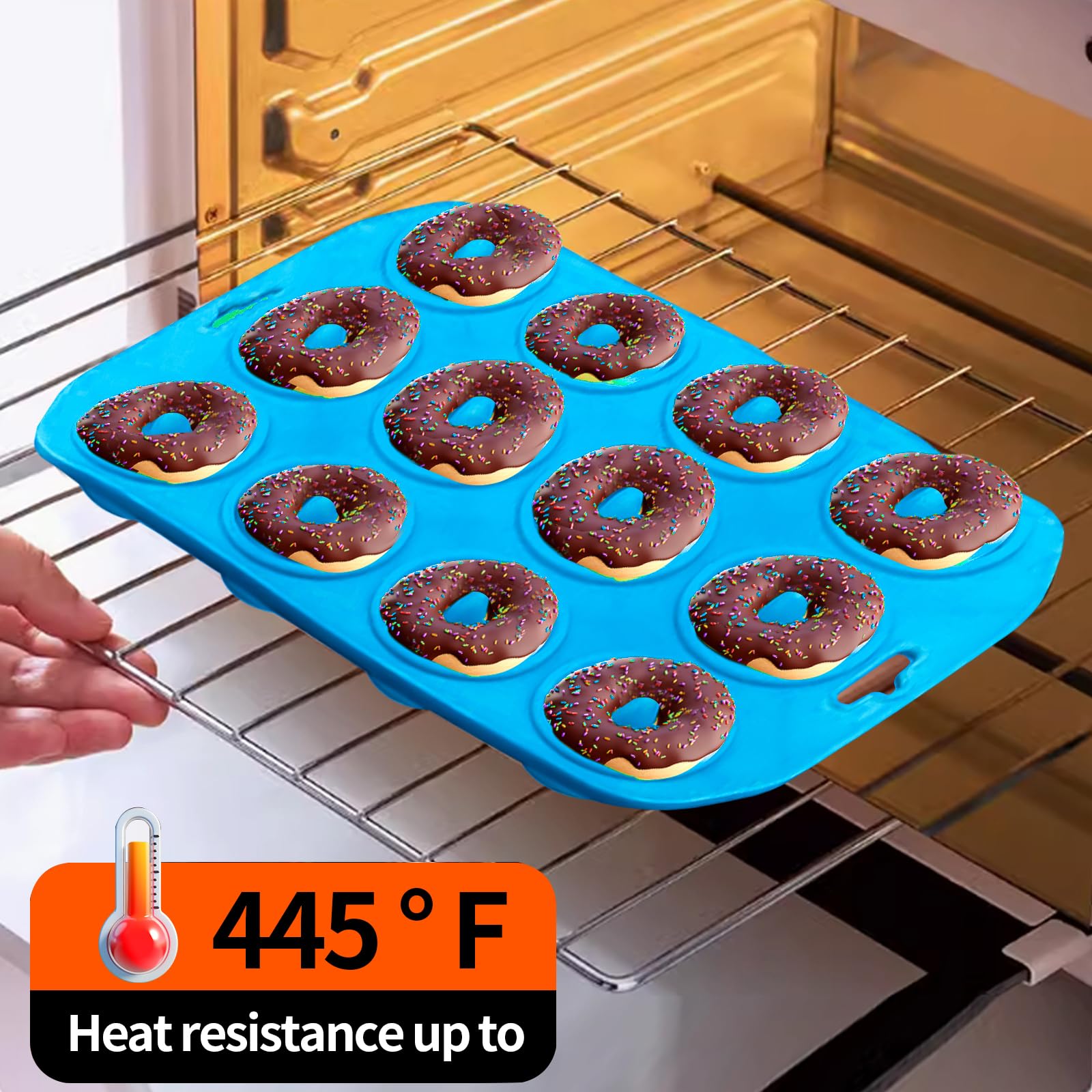 Premium Silicone Donut Molds for Baking - 12-Cavity Bite Size Mini Donut Pan | Heat Resistant & Non-Stick Bottom | Easy to Clean | Perfect for Homemade Donuts, Cupcakes & Party Treats | Great for Birthday Parties, Baby Showers & Holiday Baking