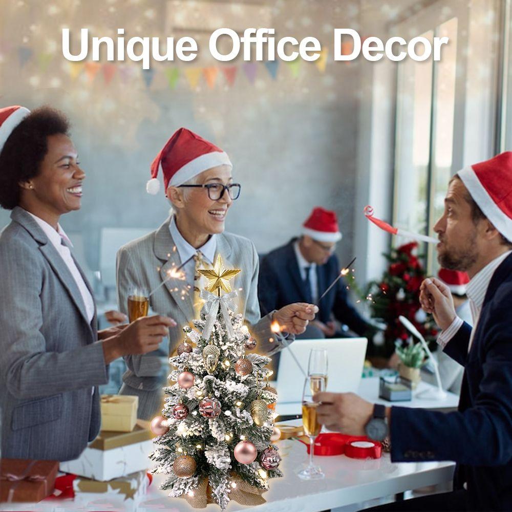 22in Flocked Snow Tabletop Christmas Tree with LED Lights - Mini Artificial Red Xmas Tree Decor for Home, Office, Party & Holiday Decoration | Perfect for Tabletops, Desks, Mantels & Holiday Displays