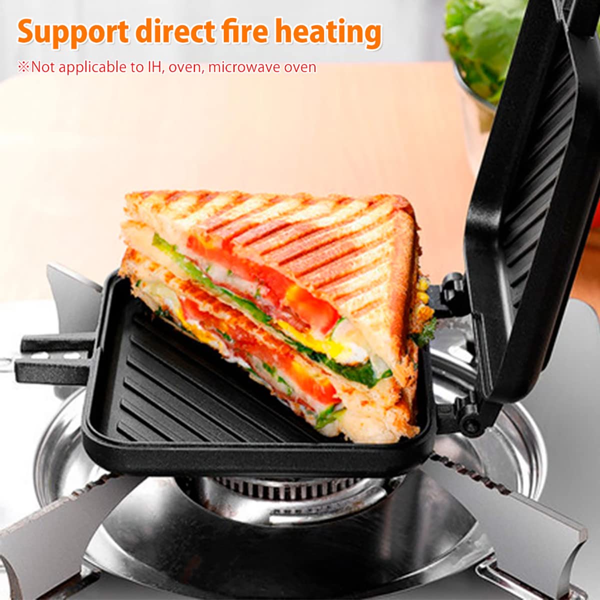 Non-Stick Double-Sided Sandwich Maker - Stovetop Toastie Pan with Heat-Resistant Handles for Grilled Cheese, Paninis & Breakfast - Perfect for Camping, RV & Home Kitchen Use on Gas Stoves