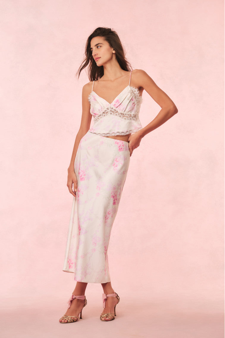 Elegant Castle Satin Floral Maxi Skirt for Women - Boho Summer Beach Dress with Side Slit, Perfect for Vacations, Weddings & Date Nights