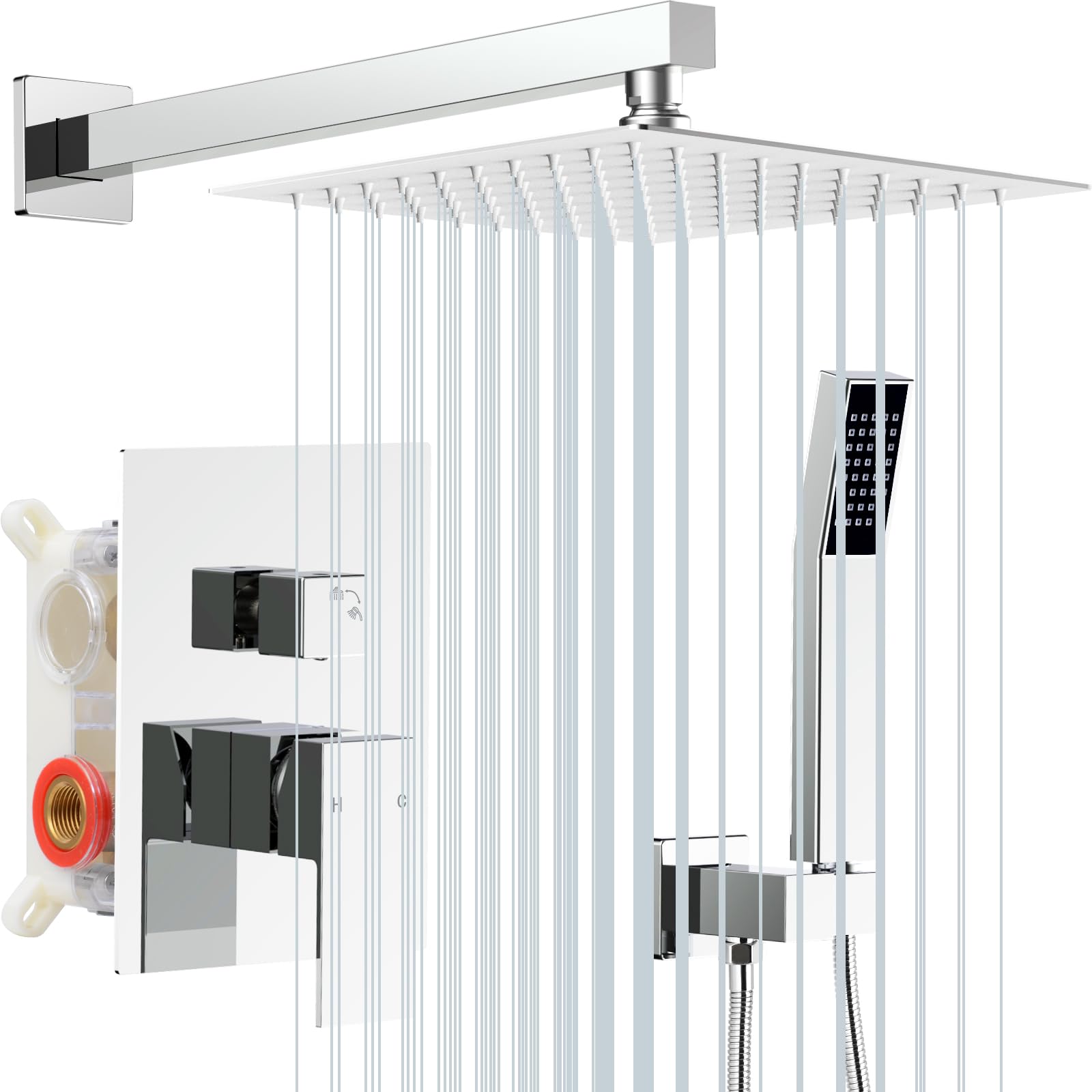 10 Inch High Pressure Rainfall Shower System - Chrome Square Shower Head with Handheld Sprayer - Luxury Wall Mounted Bathroom Shower Combo Set for Spa-Like Experience