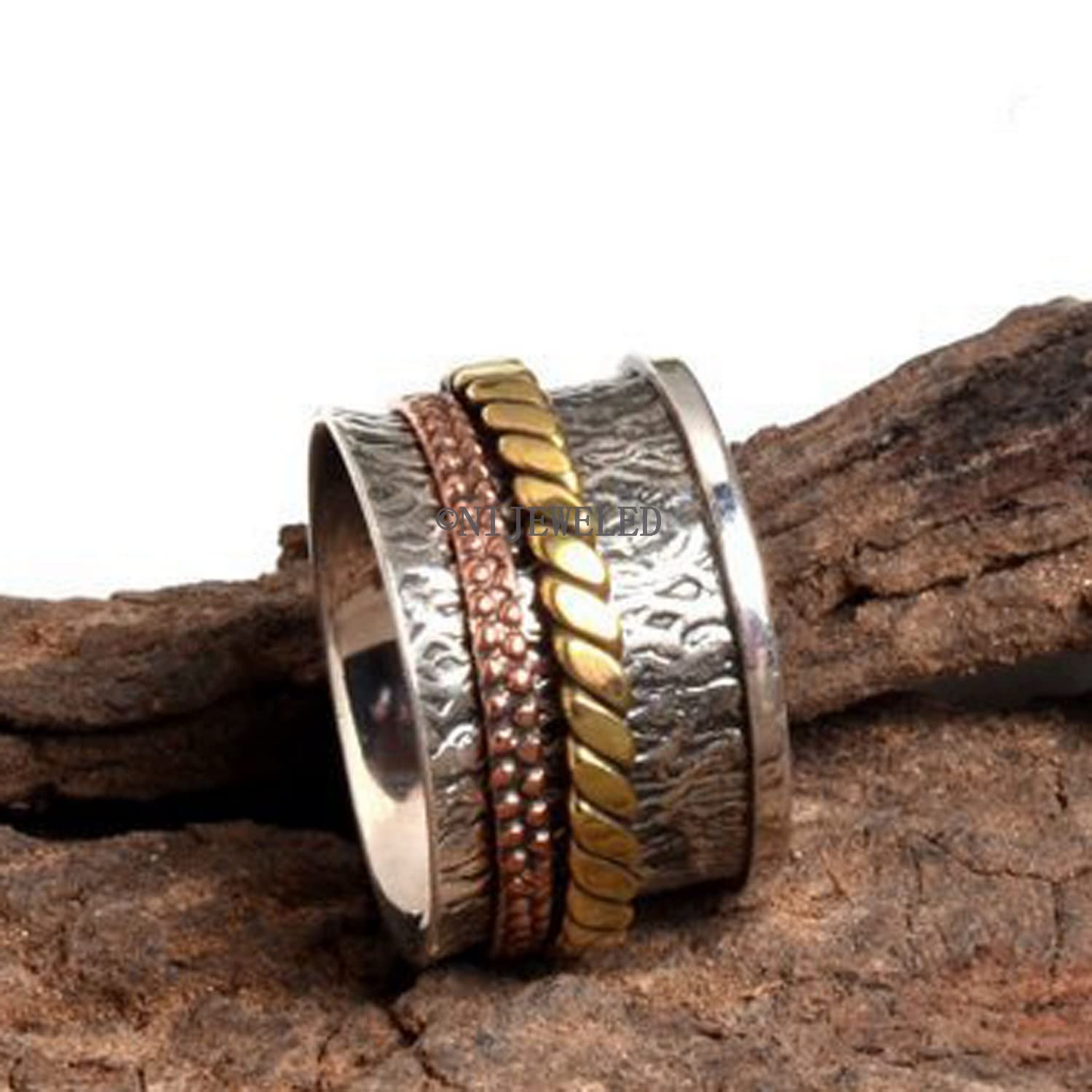 Beautiful Designer Spinner Ring for Women - 925 Sterling Silver Anxiety Relief & Meditation Ring - Textured Spinner Band Jewelry - Perfect Christmas Gift for Her - Ideal for Stress Relief, Focus & Everyday Wear