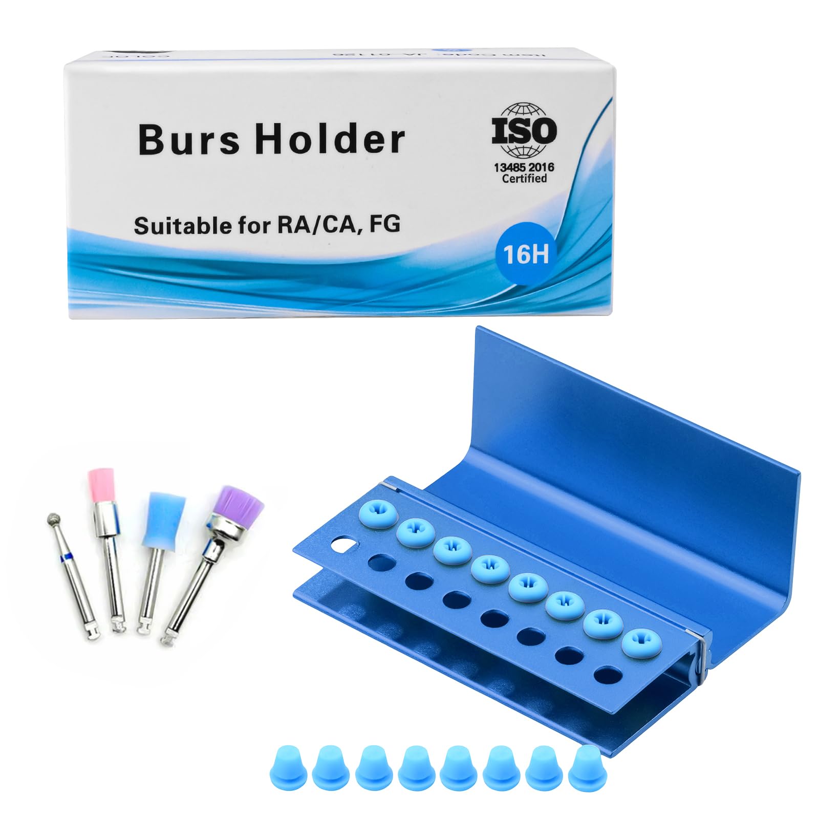 3PCS Aluminum Alloy Endo Box with Cover - 16 Hole Bur Holder & Organizer for Dental Tools | Sterilizable Case for Dental Clinics & Labs (Blue)