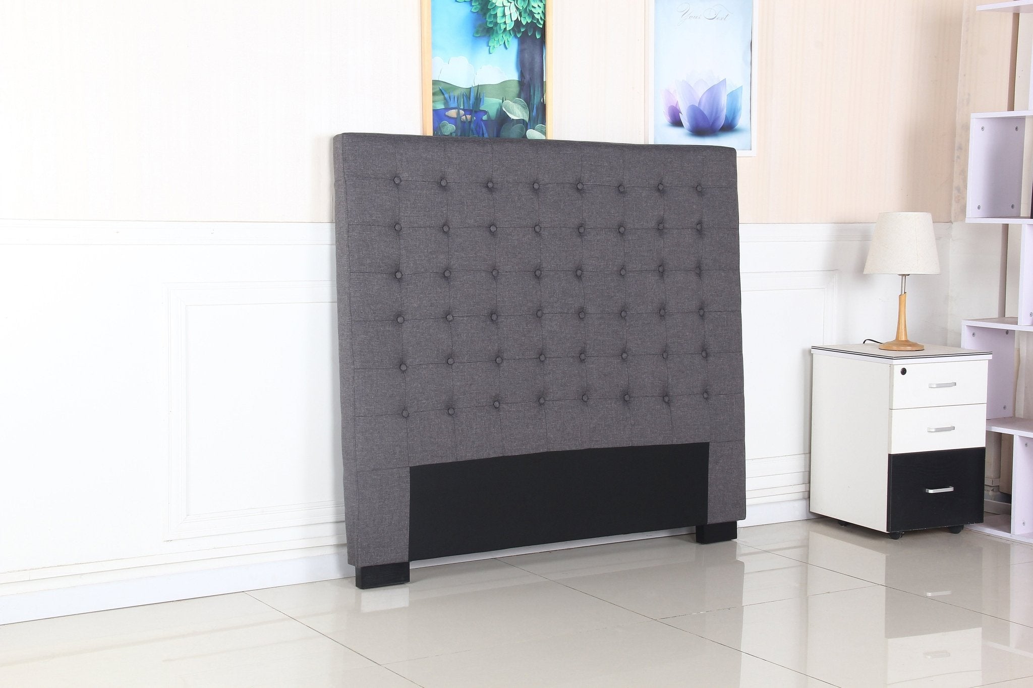 Double Size Cilantro Headboard in Charcoal - Modern Upholstered Bed Frame for Bedroom Decor, Perfect for Master Bedroom or Guest Room