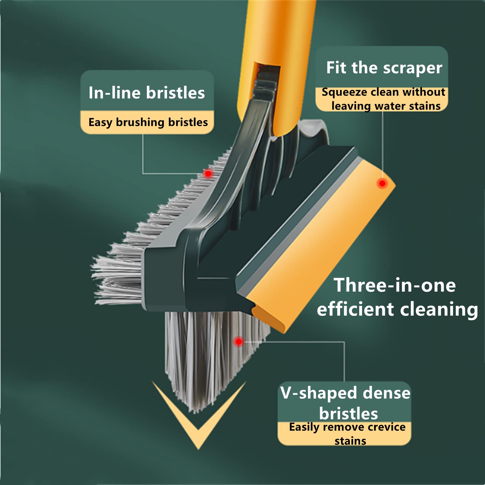 Upgraded 3-in-1 Multi-Surface Cleaning Brush - Adjustable V-Shape Scrub Brush with 180° Rotating Removable Head & Flat Brush - Perfect for Floors, Bathrooms, Kitchens, RVs, Tiles, Grout & Hard-to-Reach Areas - Heavy Duty Cleaning Tool for Home & Outdoor Use