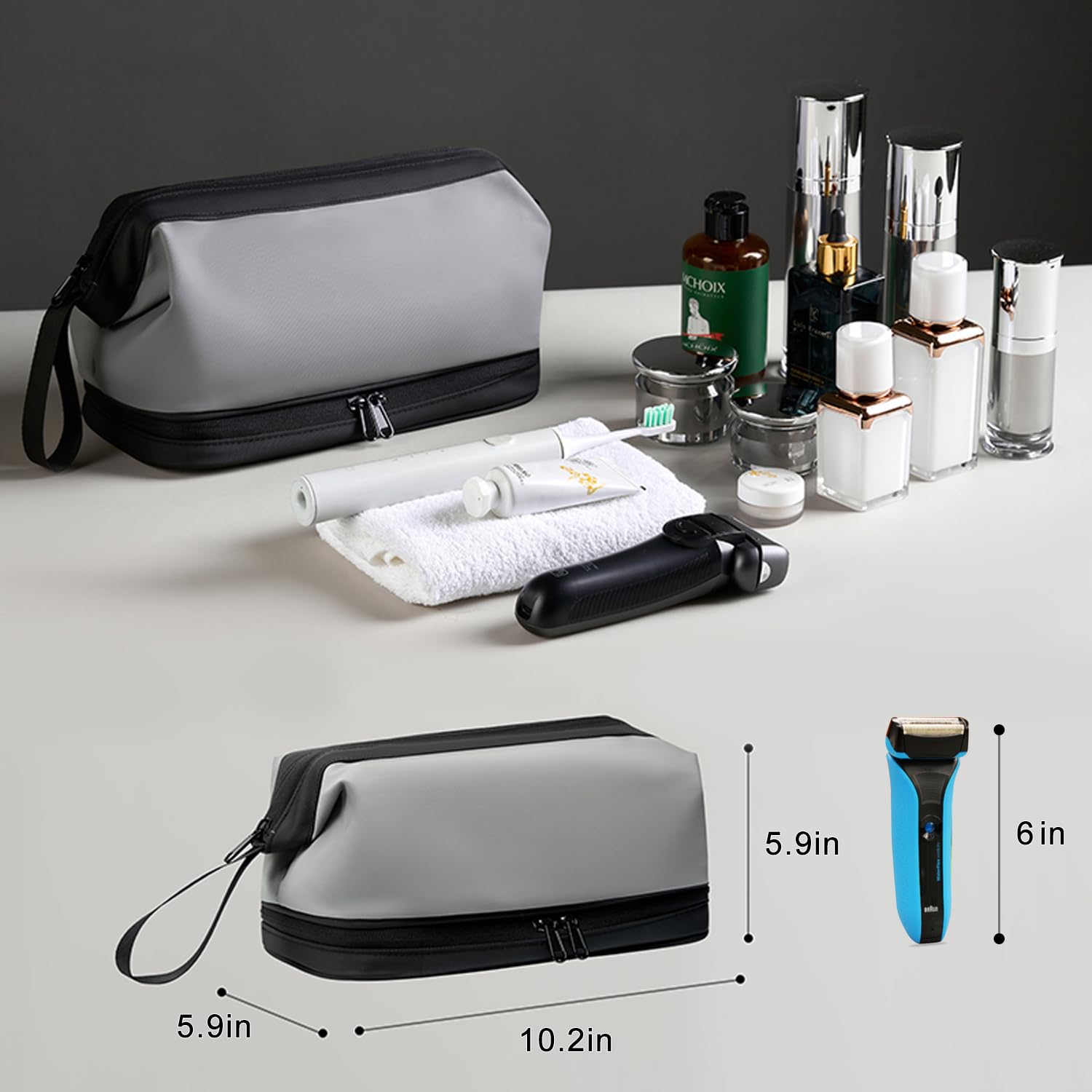 Large Waterproof Hanging Travel Toiletry Bag for Men & Women - Makeup Organizer & Dopp Kit with Multiple Pockets | Perfect for Cosmetic Storage, Business Trips, Gym, Camping & Vacation (Grey)