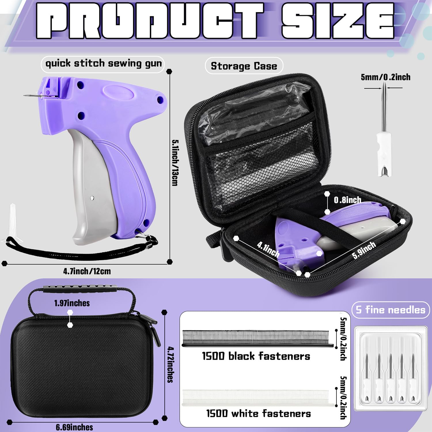Lasnten 3007-Piece Quick Clothing Repair Kit with Fine Needle Stitch Gun - Includes 5 Needles, 1500 Black & 1500 White Stitches - Portable Sewing Hemming Tool for Home, Shops & Warehouse (Purple) - Perfect for Emergency Clothing Repairs, DIY Hemming & Fabric Fixes