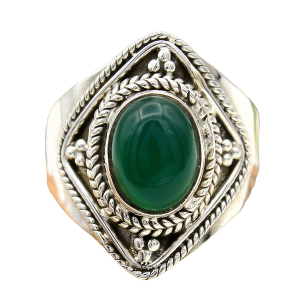 Green Onyx 925 Sterling Silver Rings for Women – Elegant Oval Gemstone Bridesmaid Rings, Handmade Bezel Set Statement Jewelry | Perfect for Weddings, Parties & Special Occasions