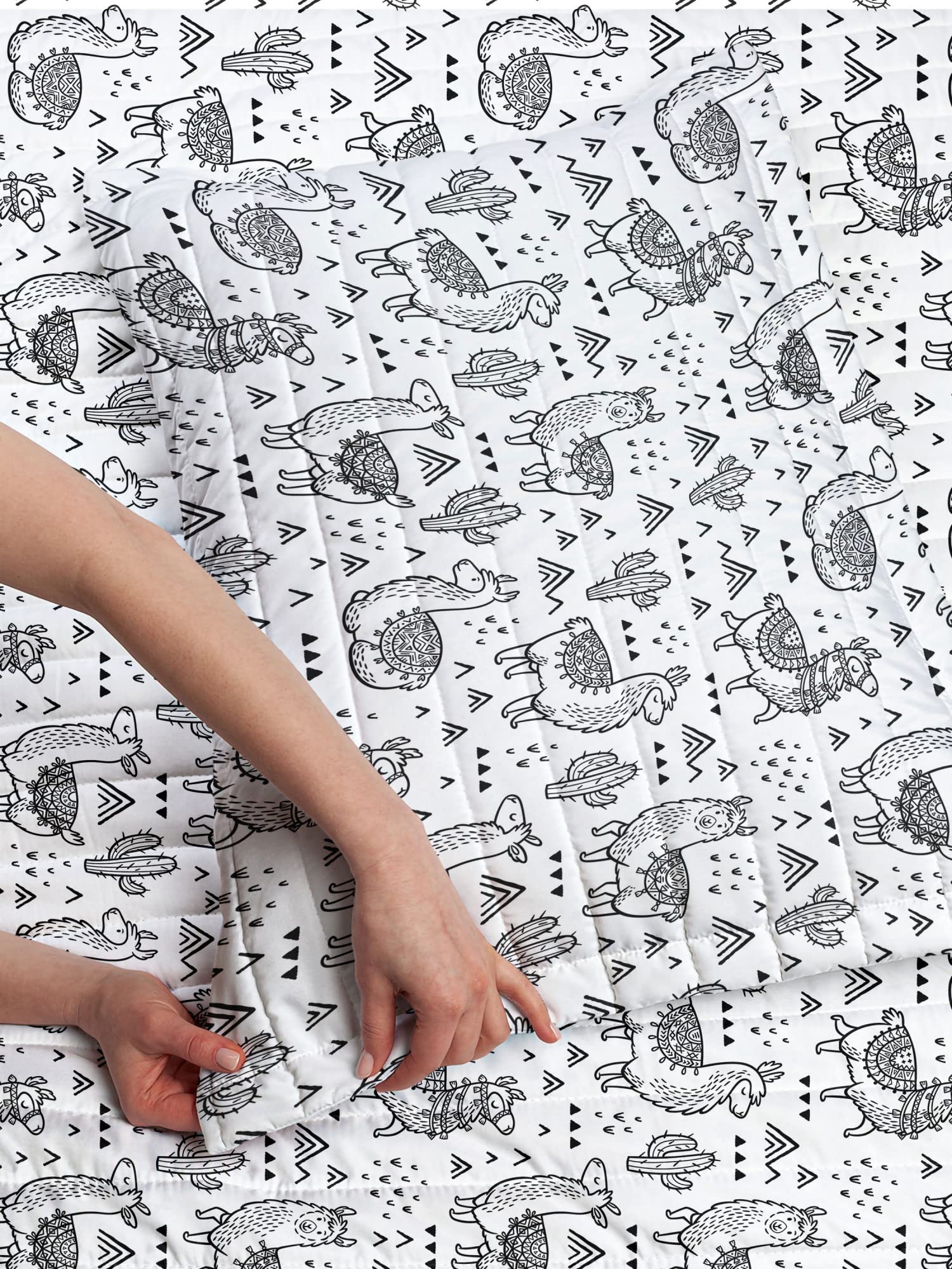 Ambesonne Llama Microfiber Bedspread Set - Abstract Triangle Doodle Alpaca Monochrome Cartoon Pattern | Soft King Size Bedding with Pillow Shams & Comforter in White Charcoal Grey | Perfect for Kids' Rooms, Dorm Decor & Cozy Bedroom Makeovers