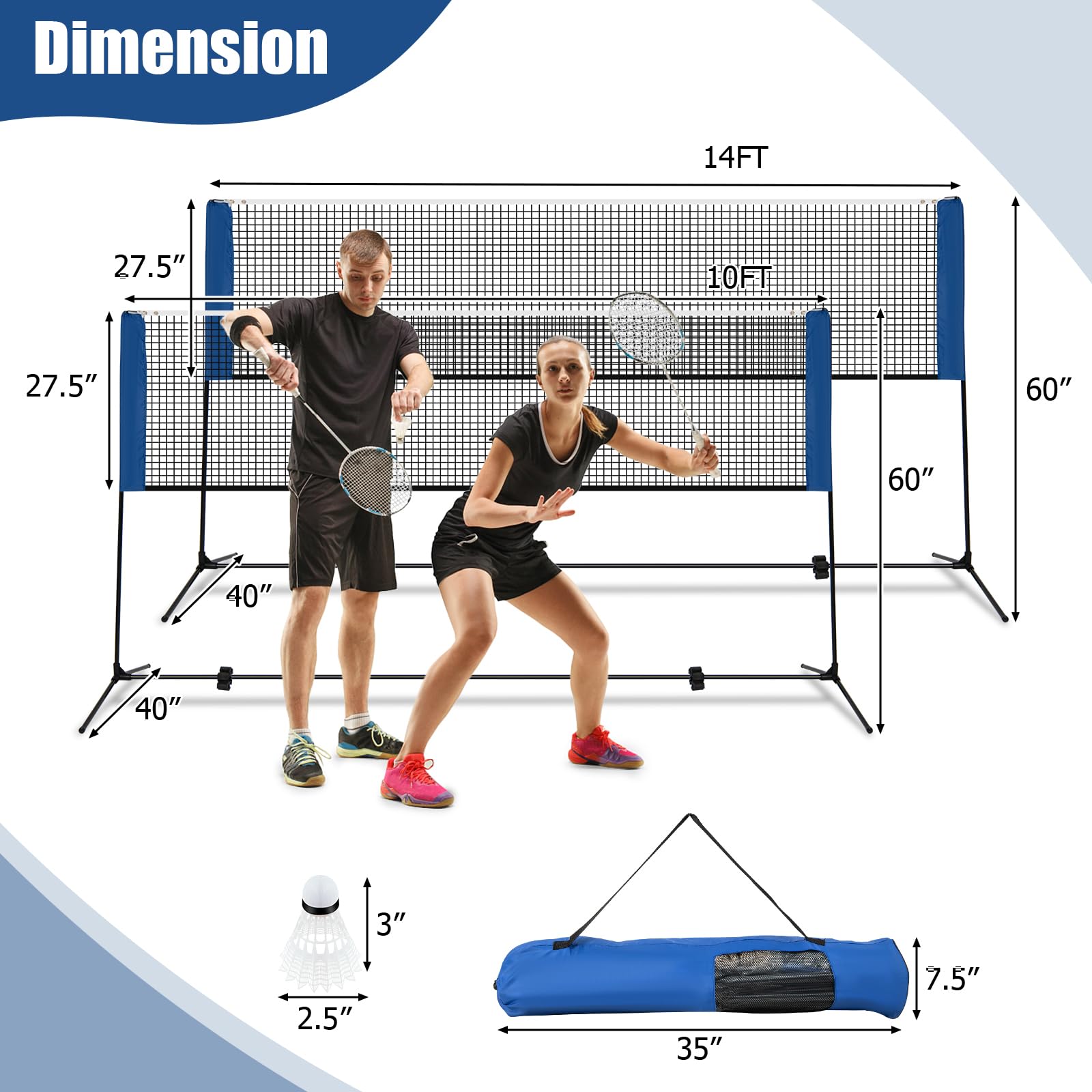 Goplus Portable Badminton Net Set - 10FT/14FT Adjustable Height (2.7FT-5FT) for Volleyball & Pickleball with 2 Shuttlecocks & Carrying Bag | Perfect for Backyard, Beach, Driveway, Park, and Family Outdoor Sports Activities