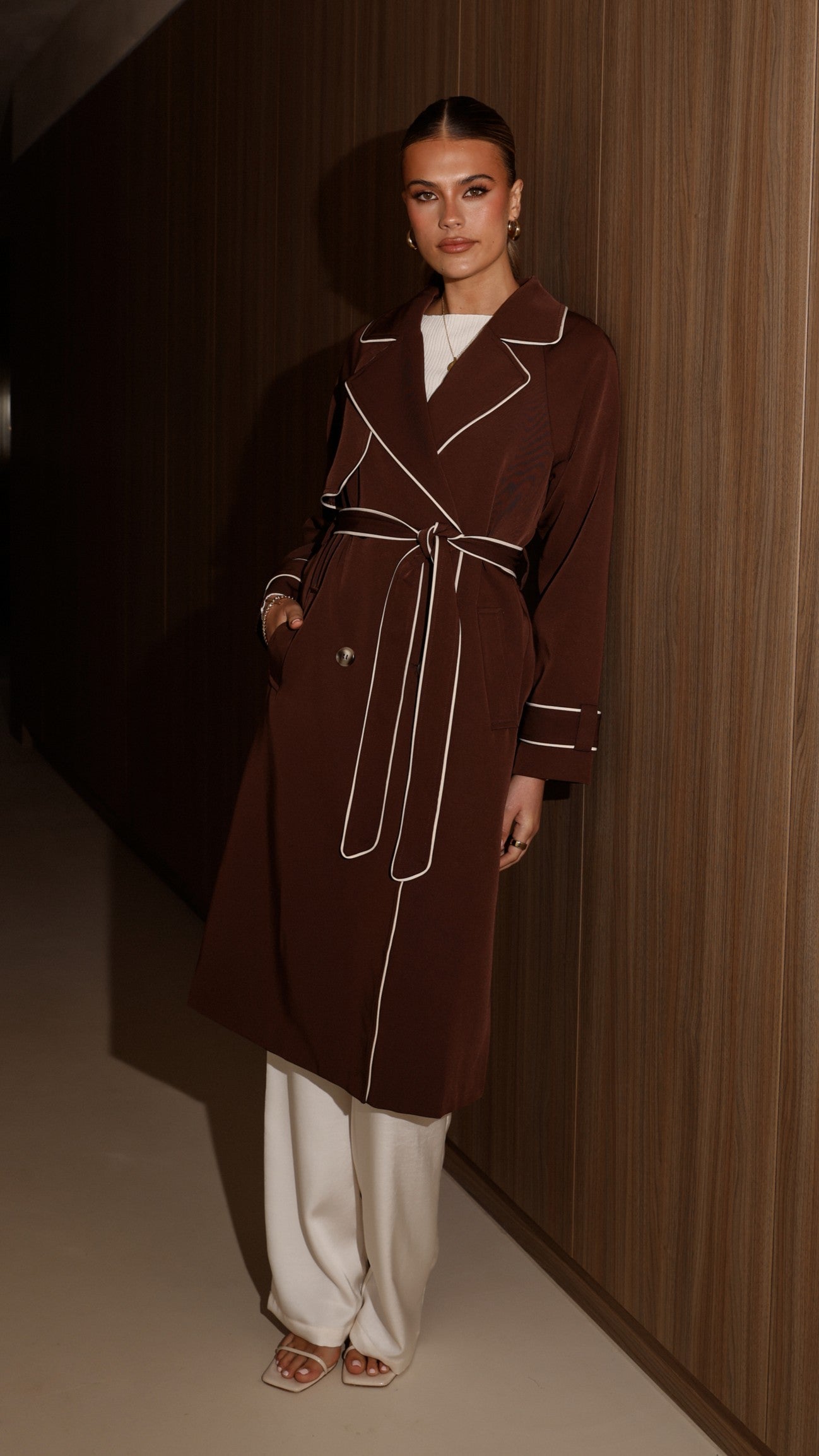 Blanca Women's Trench Coat - Classic Long Waterproof Raincoat with Belt, Espresso Brown - Perfect for Office, Travel & Fall Fashion